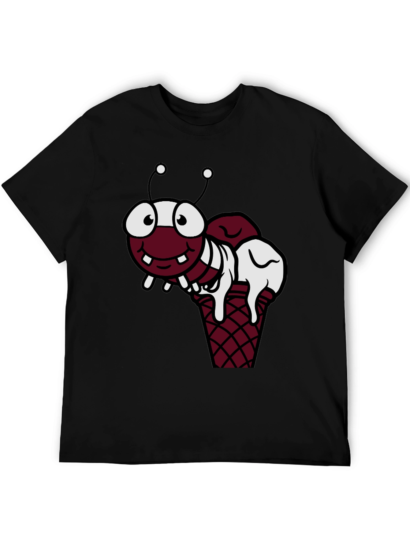 Black Funny Cartoon Ant Ice Cream Cone Black T-Shirt view 5