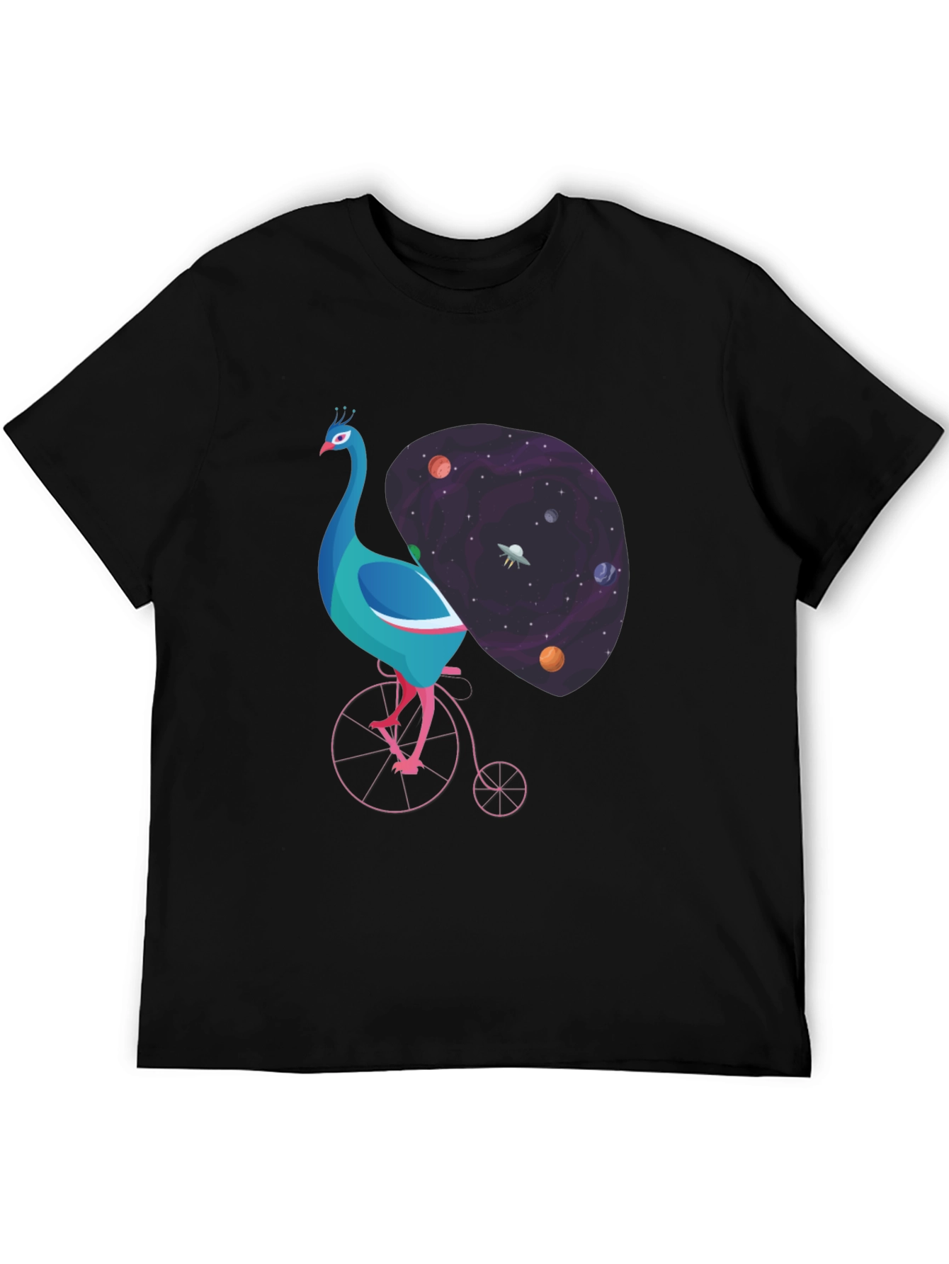 Black Cosmic Peacock Bike Graphic Tee view 5