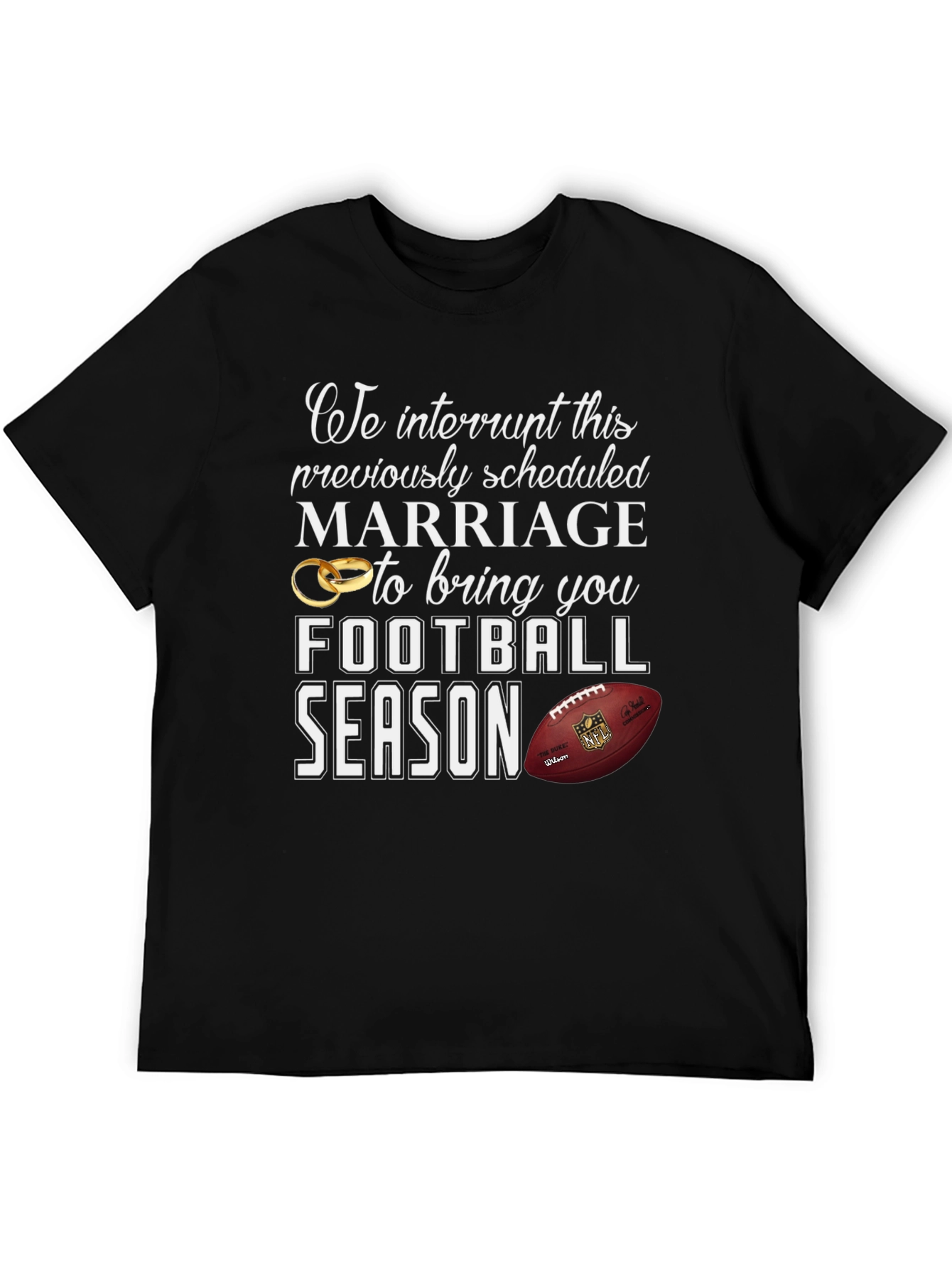 Black Funny Football Season Marriage T-Shirt view 5