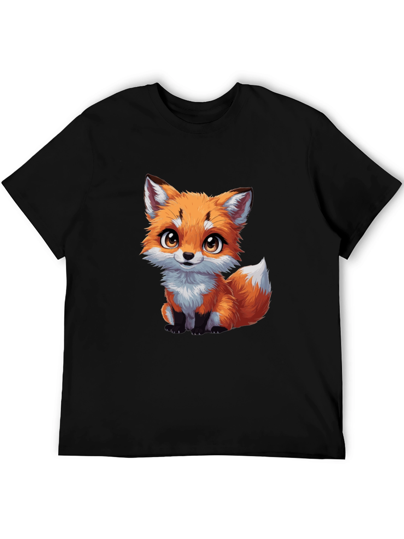 Black Cute Fox Graphic Tee - Black Cotton T-Shirt view 5