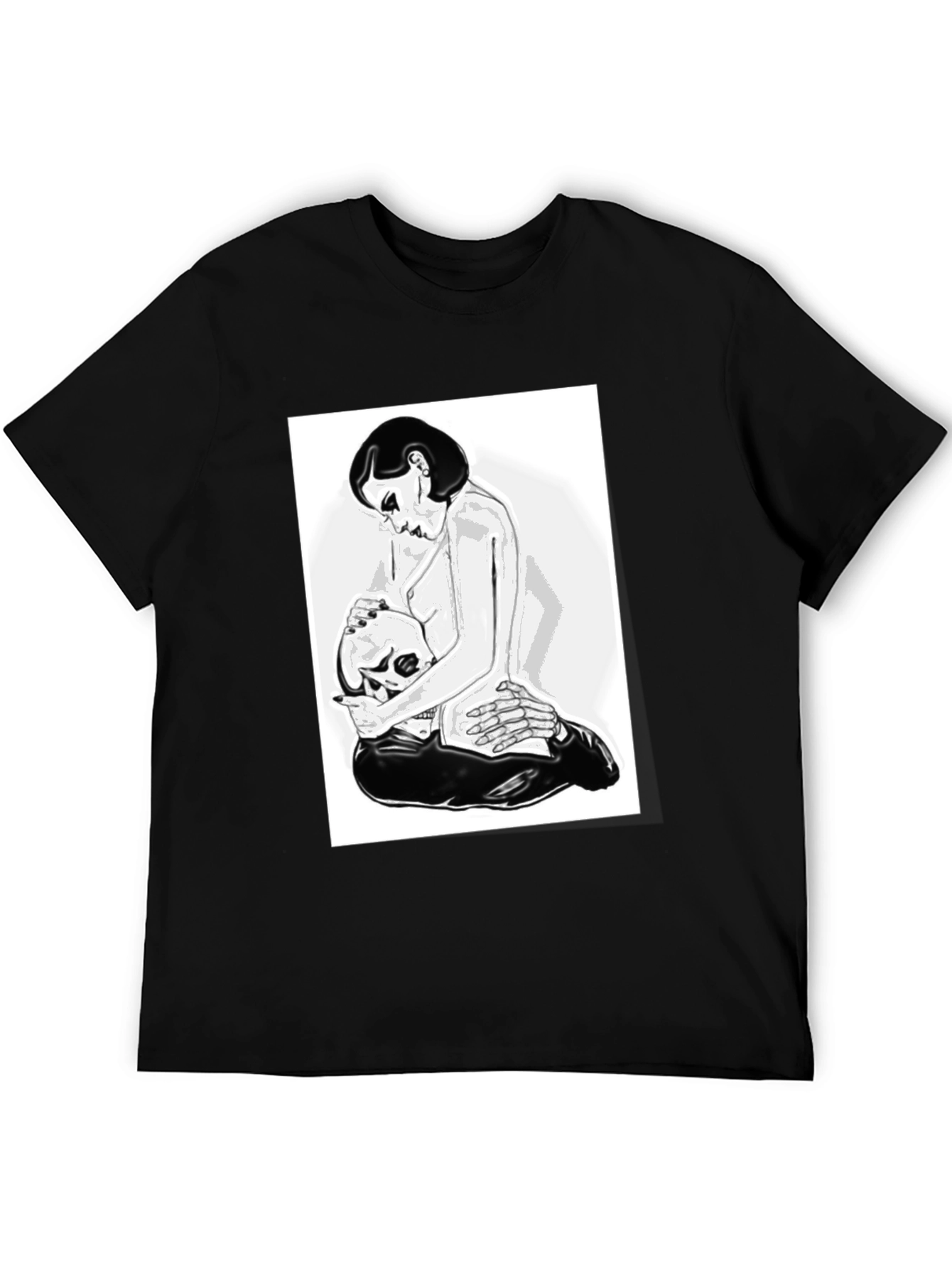 Black Graphic T-Shirt - Woman and Skull Design view 5