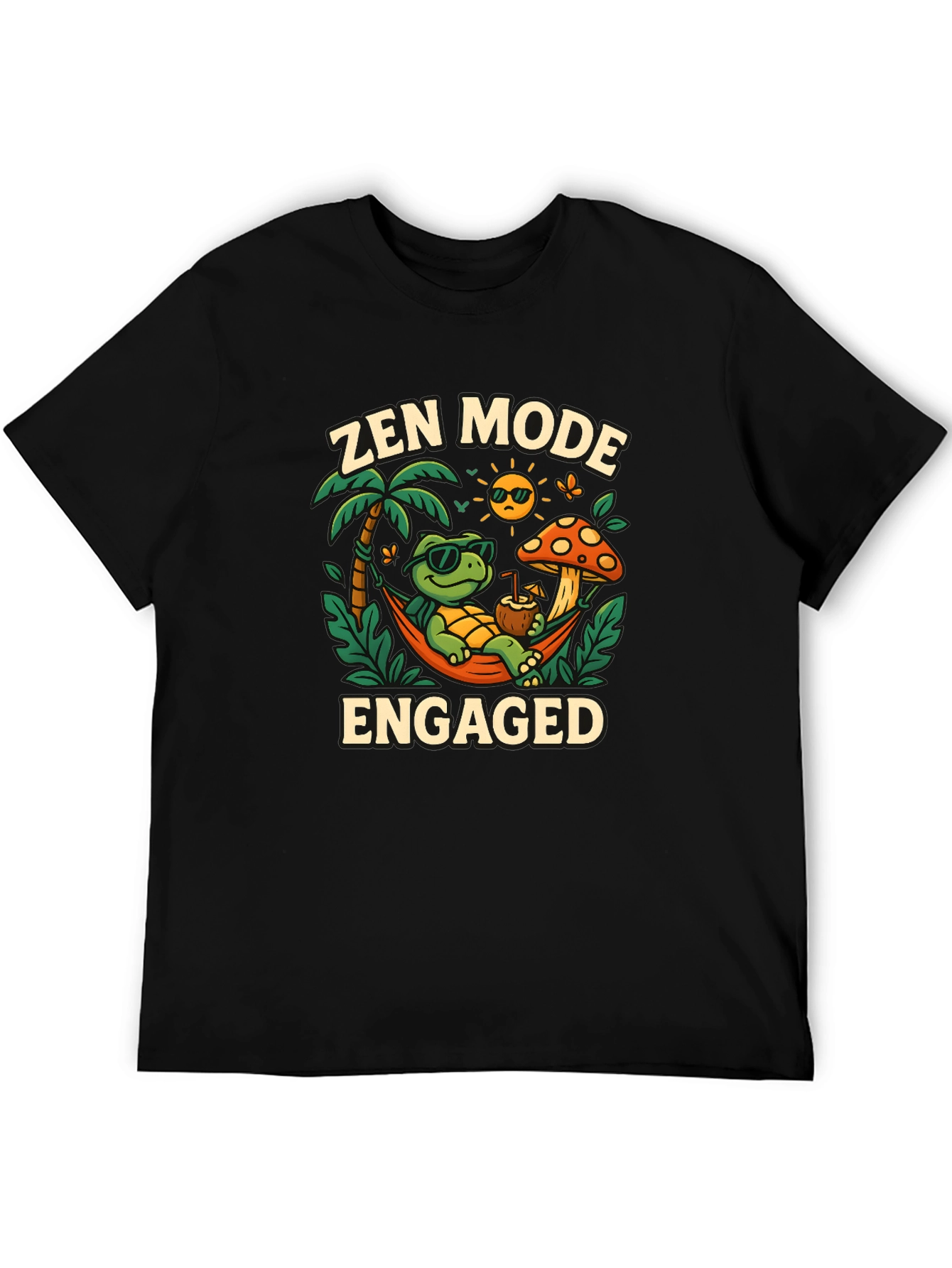 Black Zen Mode Engaged Graphic T-Shirt - Relaxed Turtle Design view 5