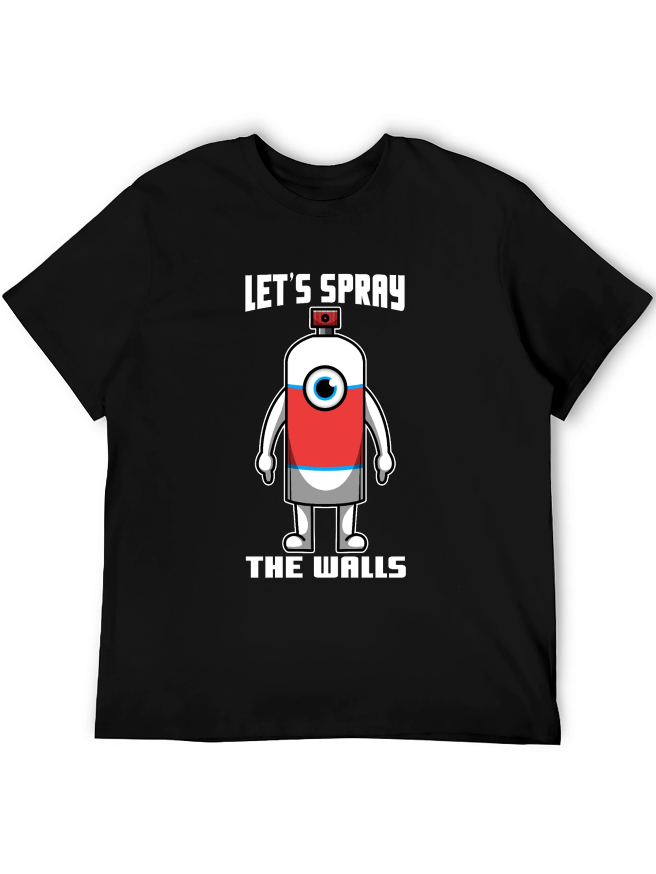 Black Let's Spray The Walls T-Shirt - Unique Cartoon Spray Can Design view 5