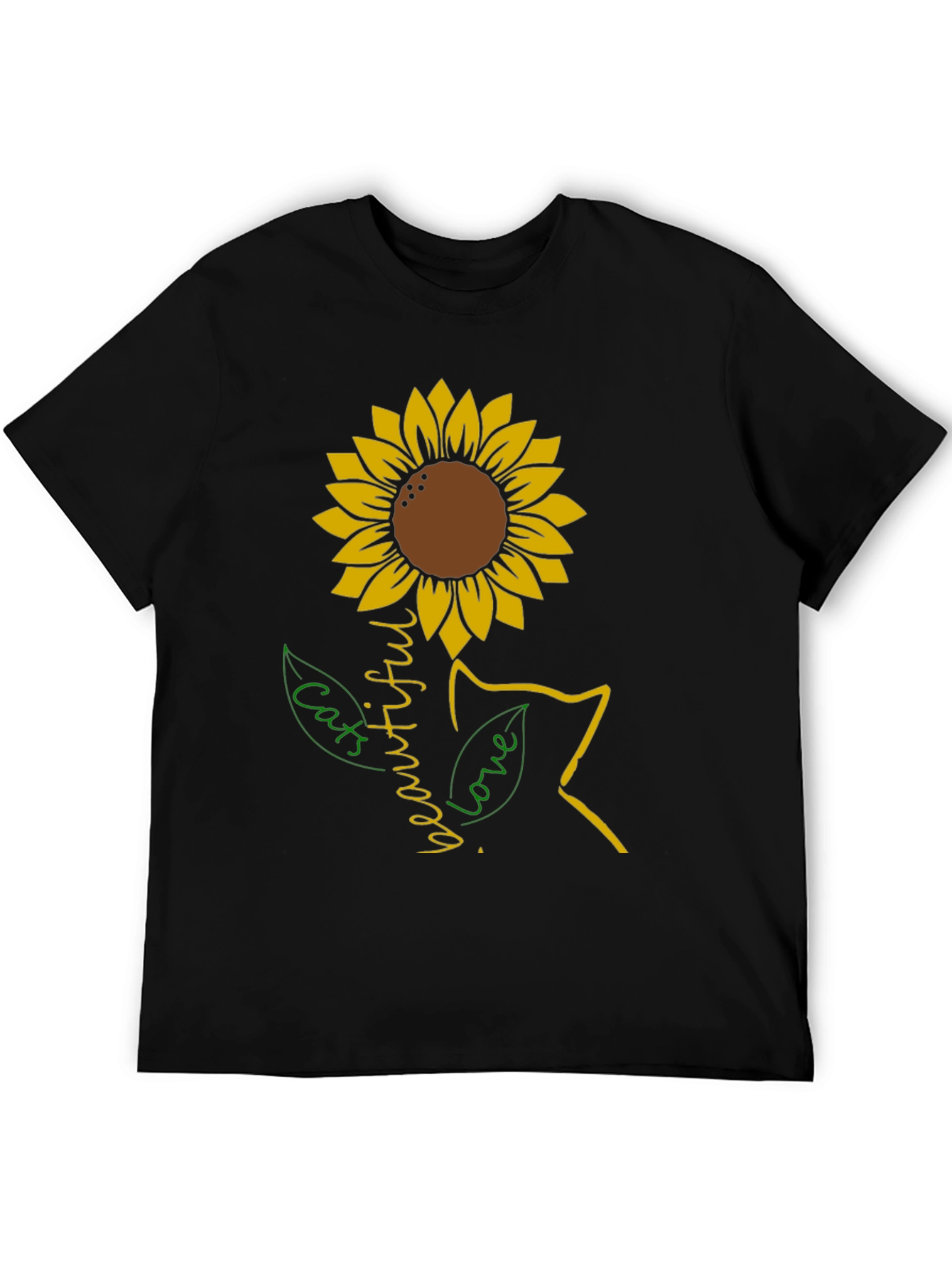 Black Sunflower Cat Lover T-Shirt view 5