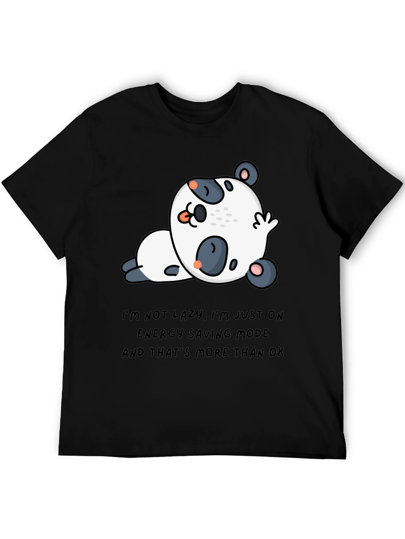 Black Lazy Panda Energy Saving Mode T-Shirt view 5