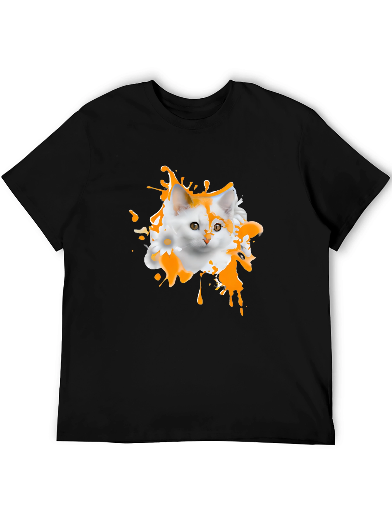 Black Cute Cat Splatter Graphic T-Shirt view 5