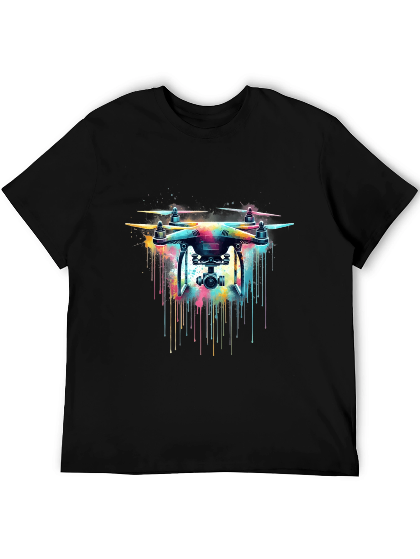 Black Drone Art T-Shirt - Colorful Drone Design Tee view 5