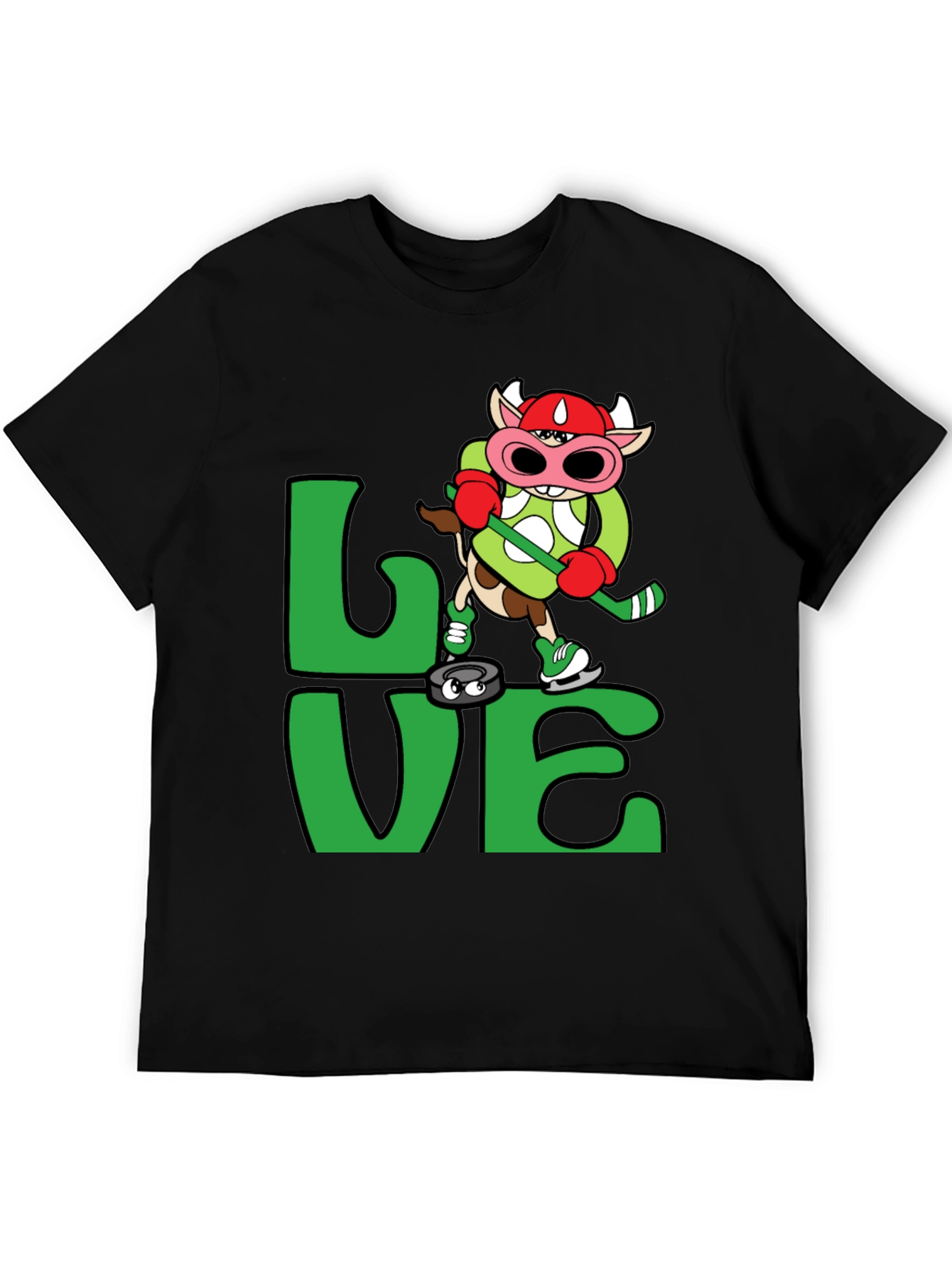 Black Love Hockey Cow T-Shirt Black view 5