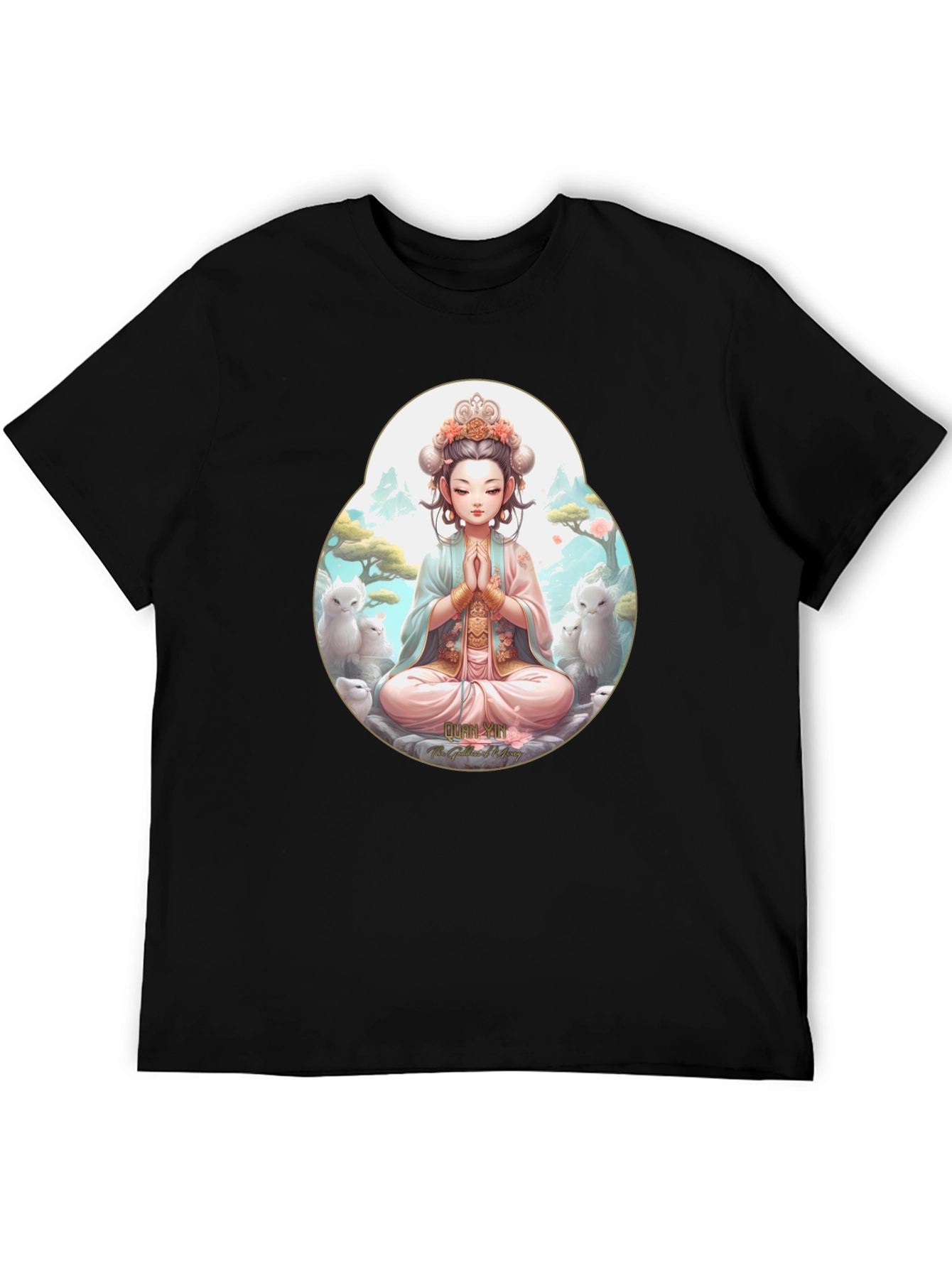 Black Zen Girl T-Shirt - Meditating Anime Style view 5