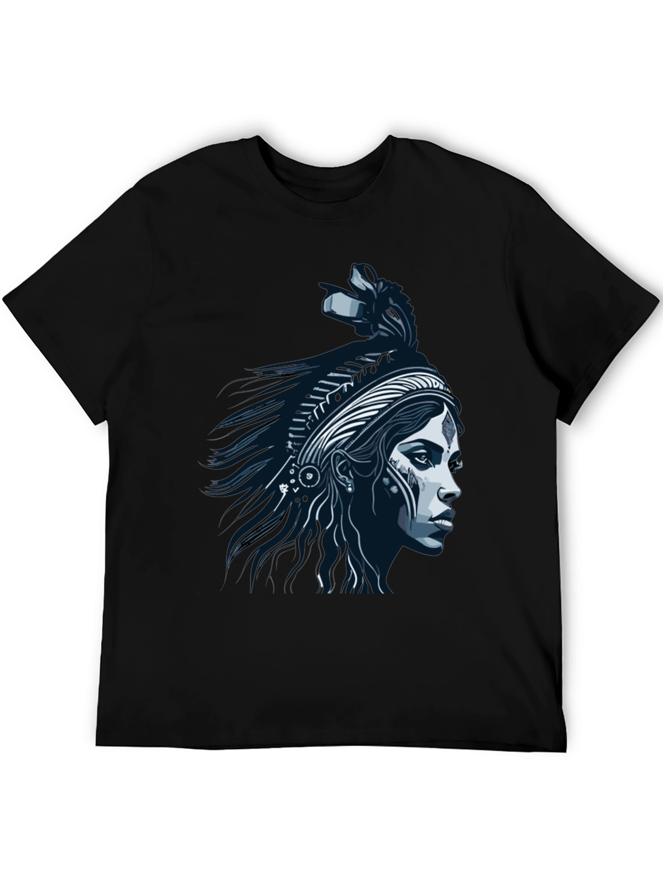 Black Native Headdress Graphic Tee - Black Cotton T-Shirt view 5