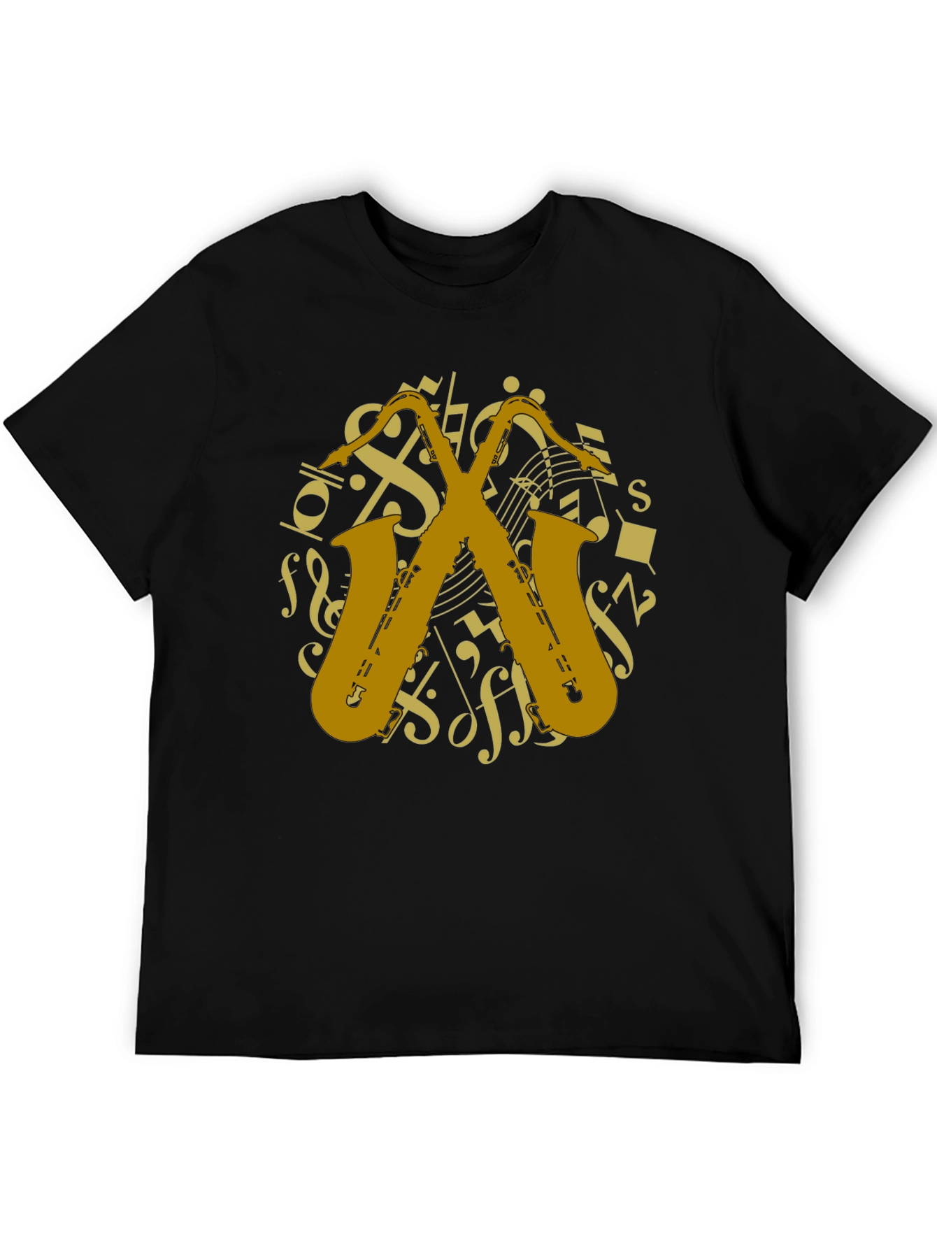 Black Saxophone Music Notes Graphic T-Shirt view 5