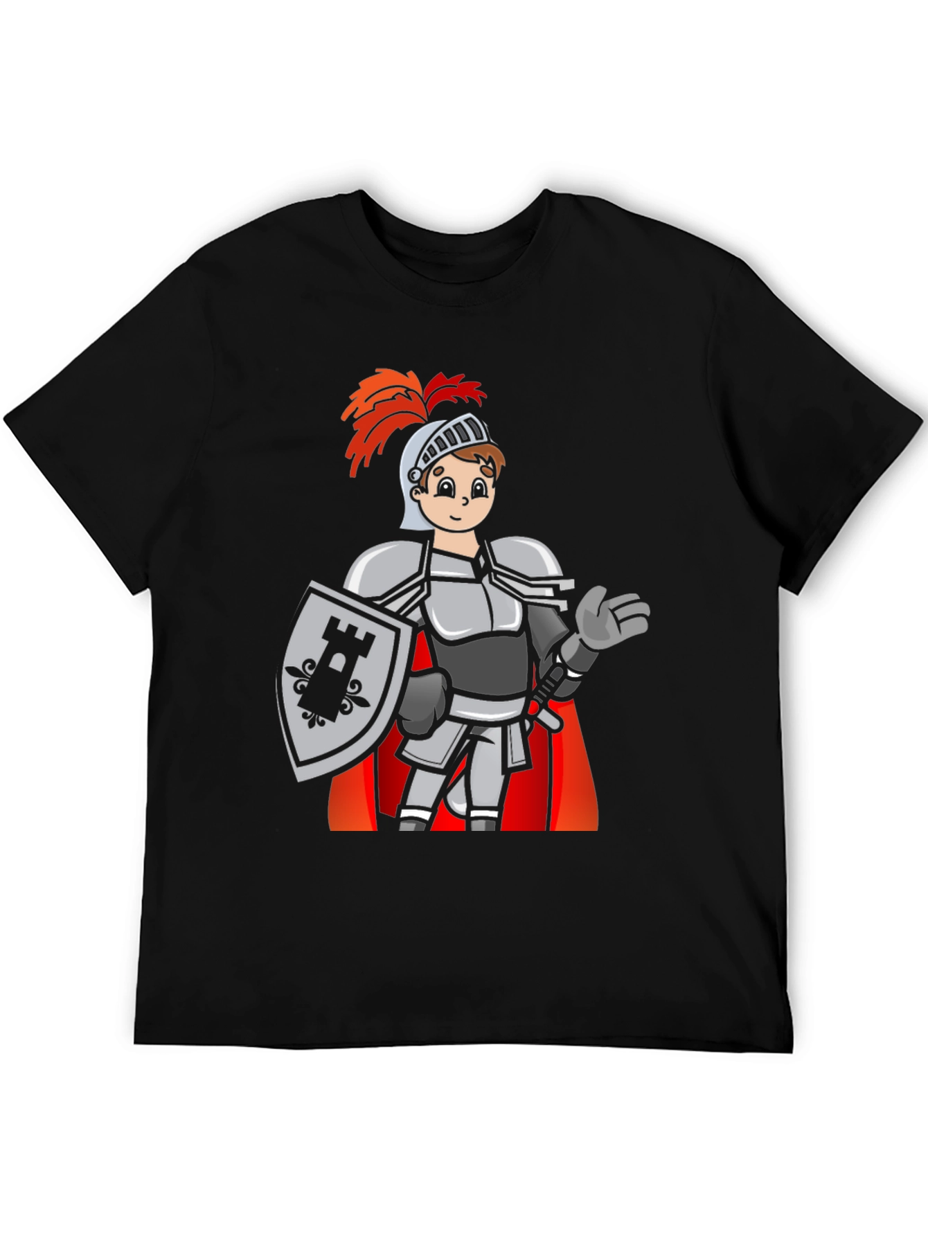 Black Cartoon Knight Graphic Tee - Black Casual T-Shirt view 5