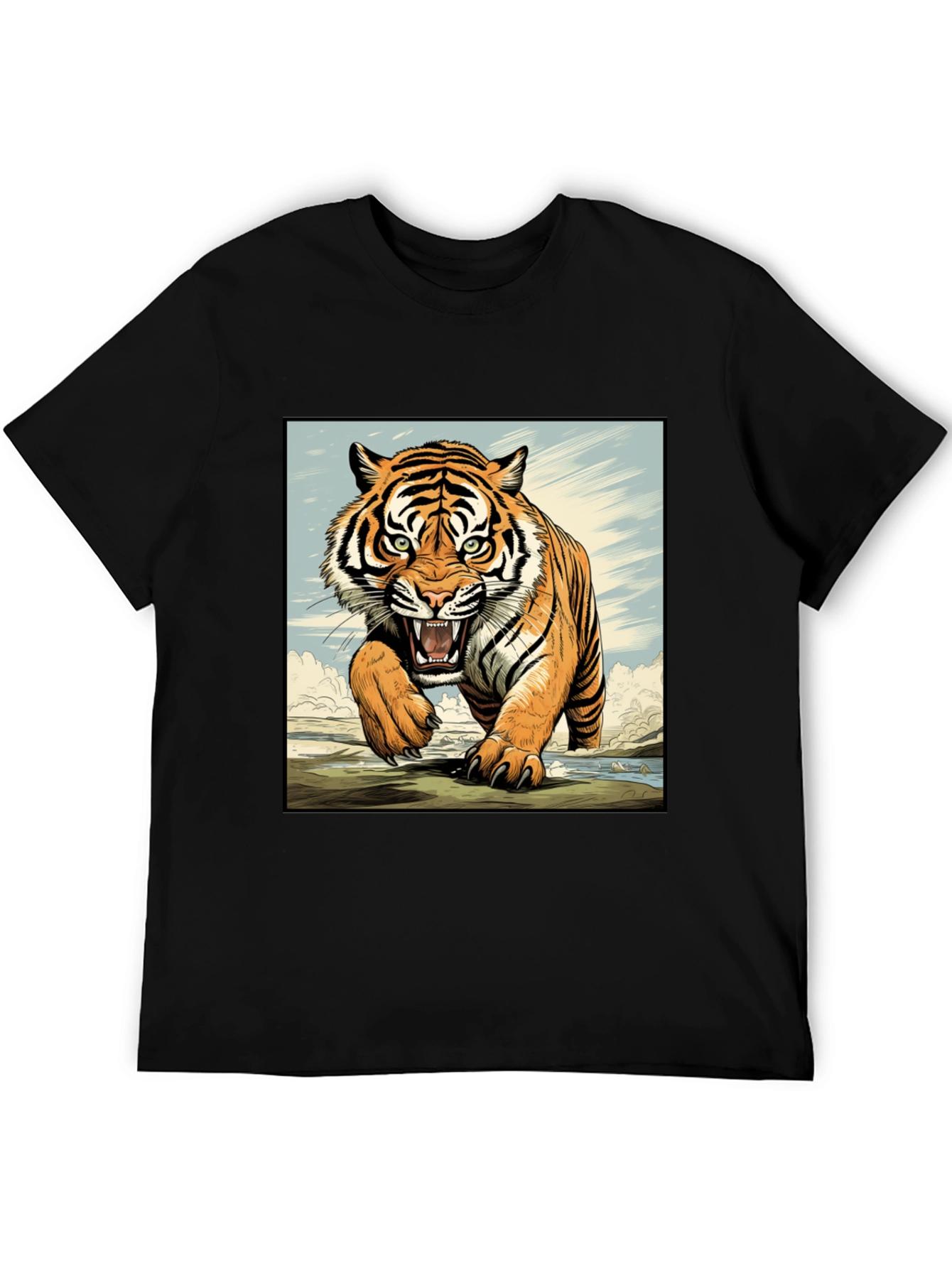 Black Tiger Graphic Black T-Shirt view 5