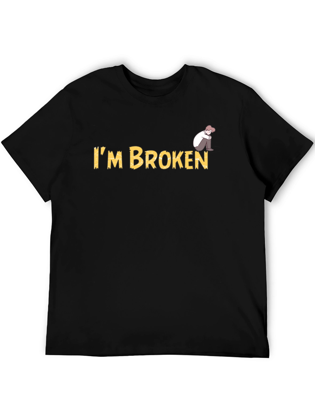 Black I'm Broken Graphic Tee - Sad Cartoon Man T-Shirt view 5
