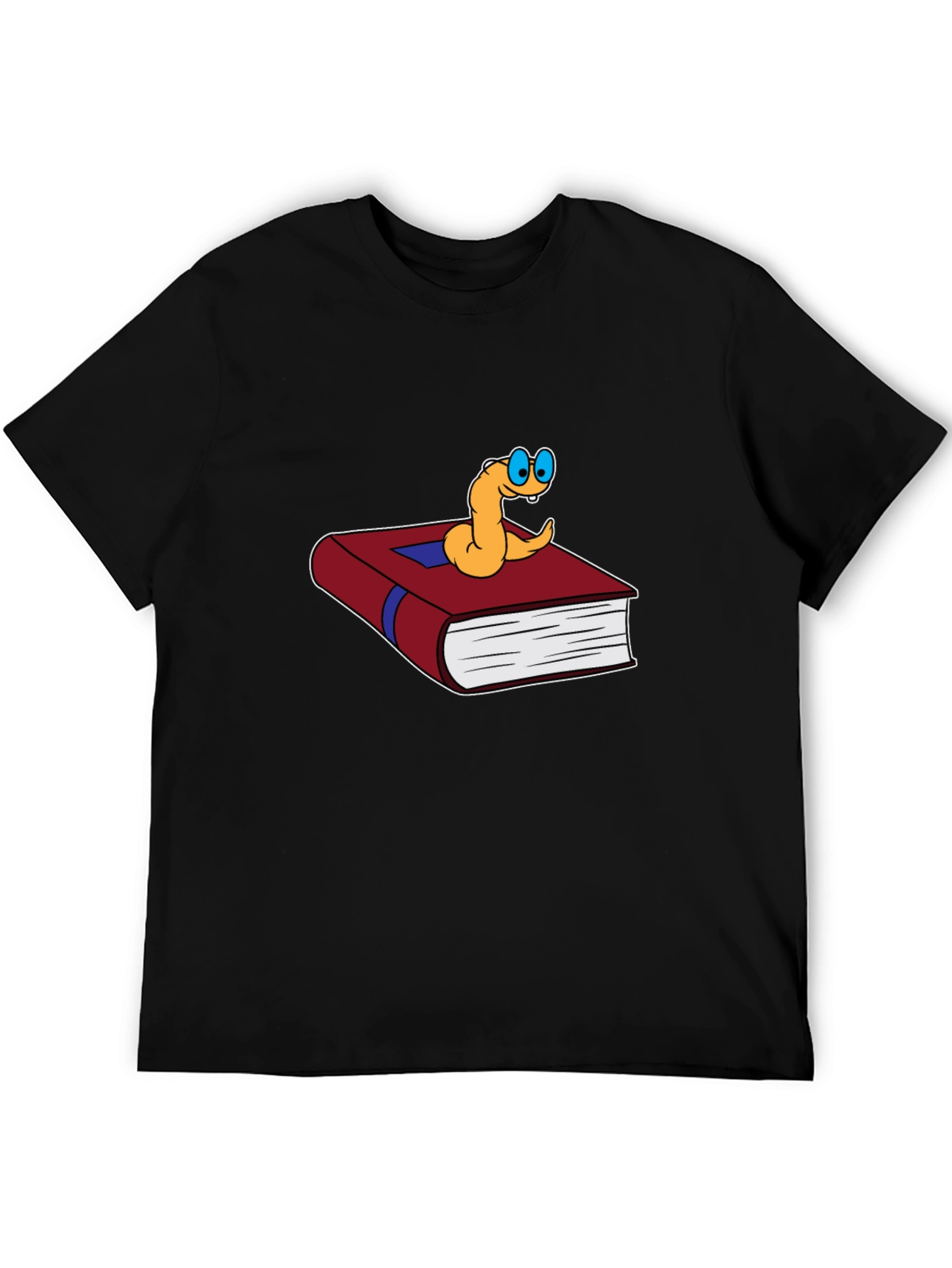 Black Bookworm Cartoon Graphic Tee - Black Cotton view 5