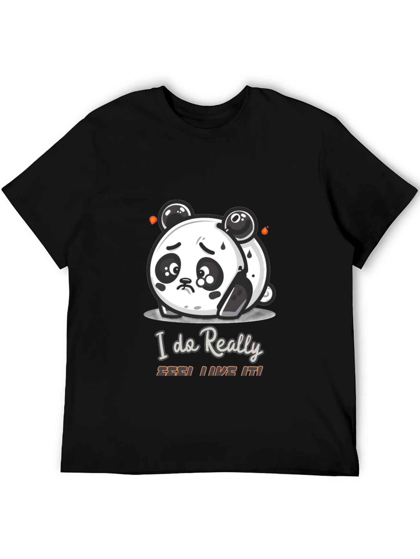 Black Sad Panda Cartoon Graphic T-Shirt view 5