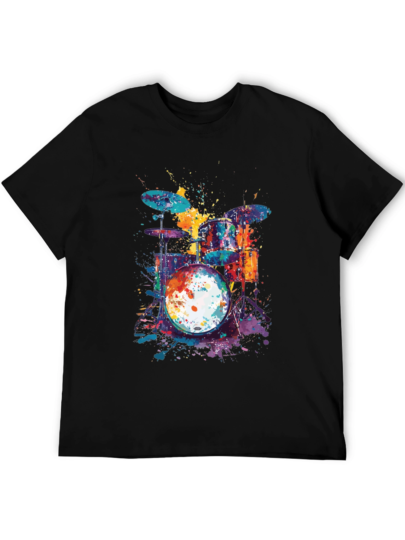 Black Colorful Drum Set T-Shirt - Music Lover Tee view 5