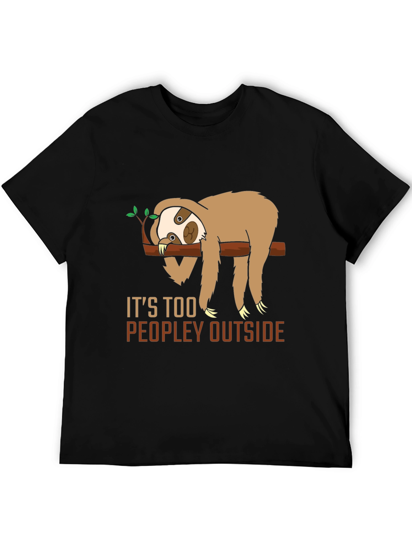 Black Funny Sloth "Too Peopley" Graphic T-Shirt view 5
