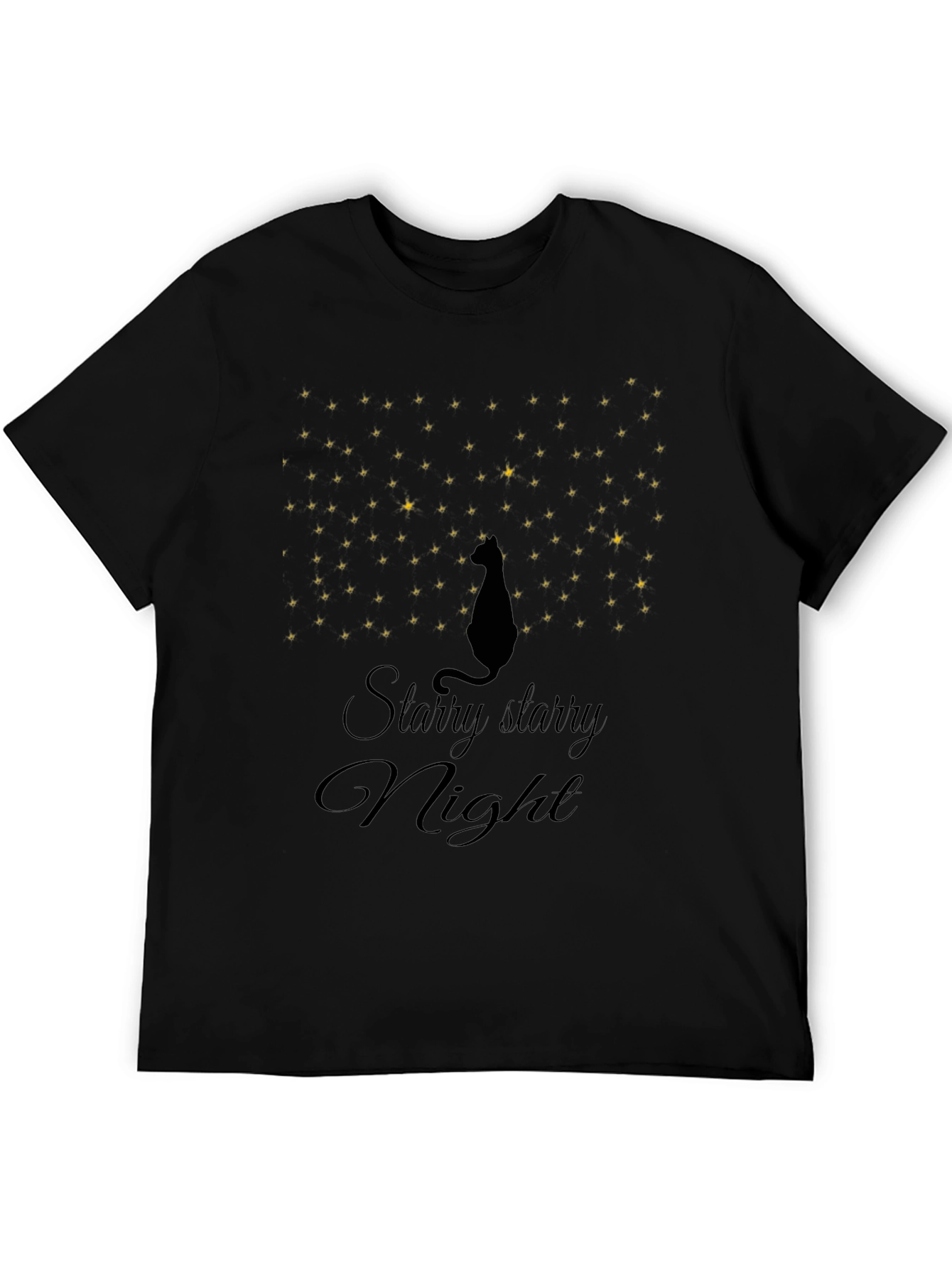 Black Starry Night Cat T-Shirt view 5