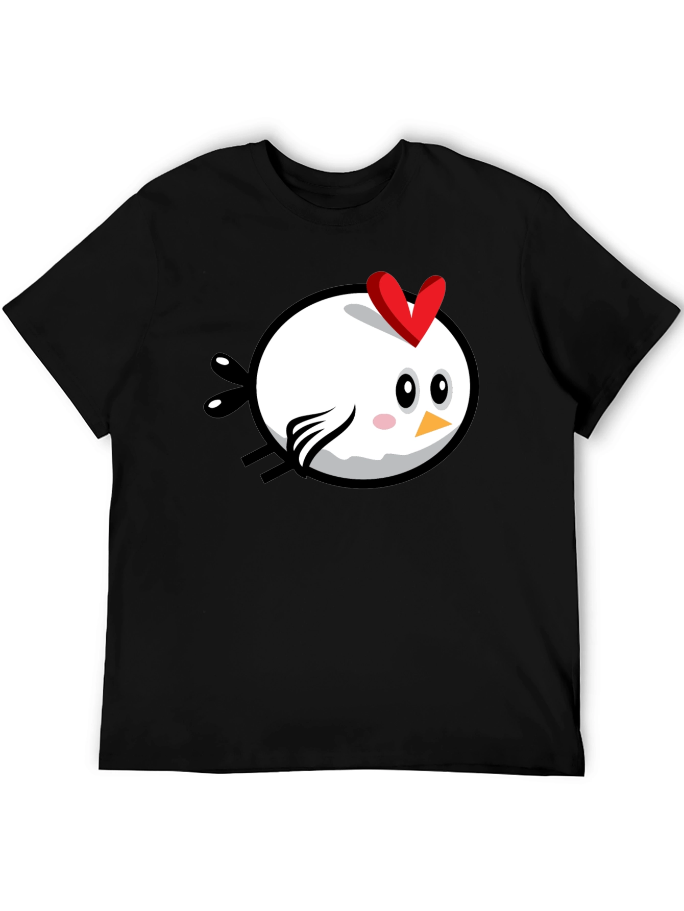 Black Cartoon Chicken Graphic Tee - Black Cotton T-Shirt view 5