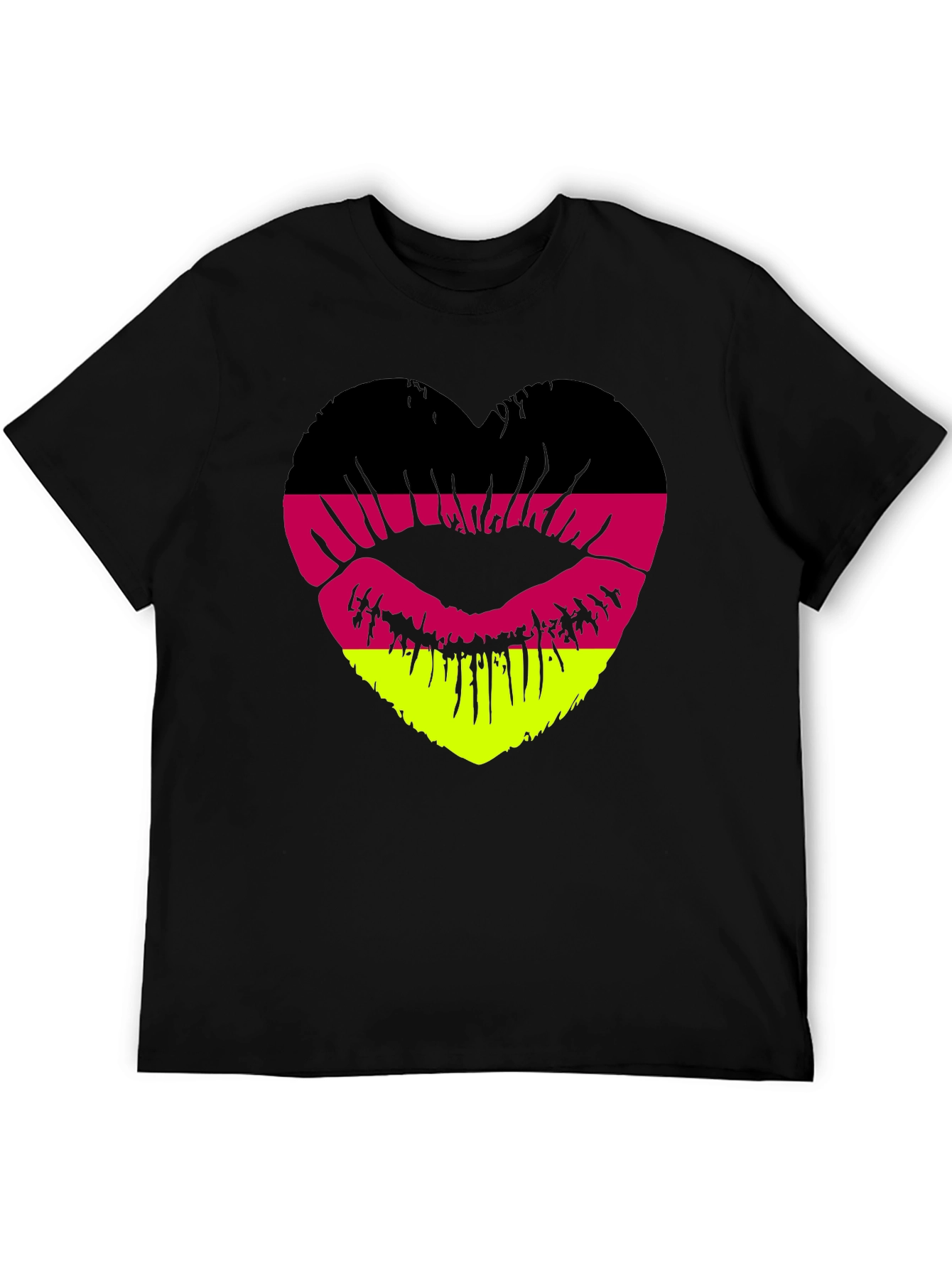 Black German Flag Lips Heart T-Shirt view 5