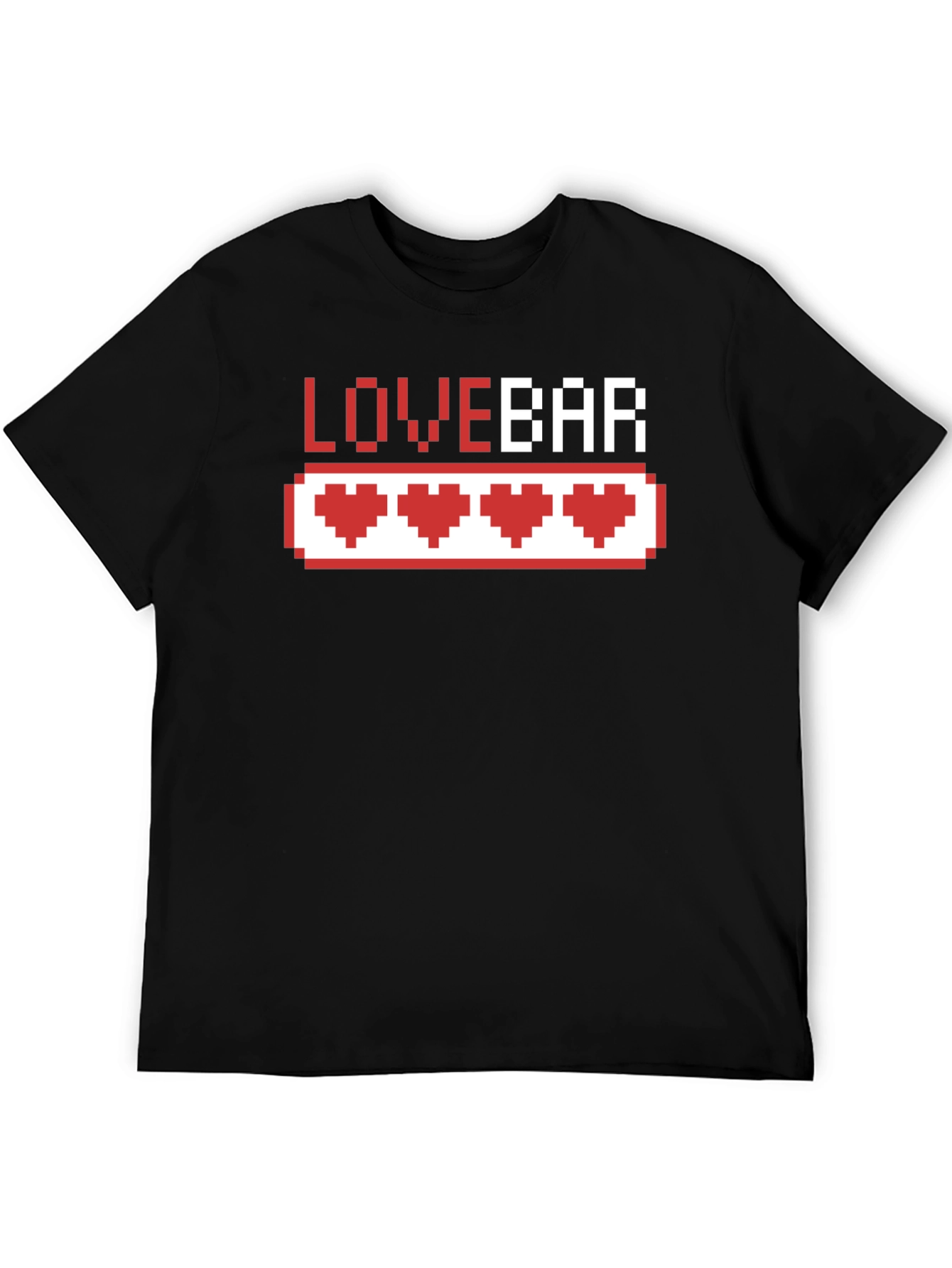 Black Love Bar Pixel Heart Gamer T-Shirt - Black Cotton Tee view 5