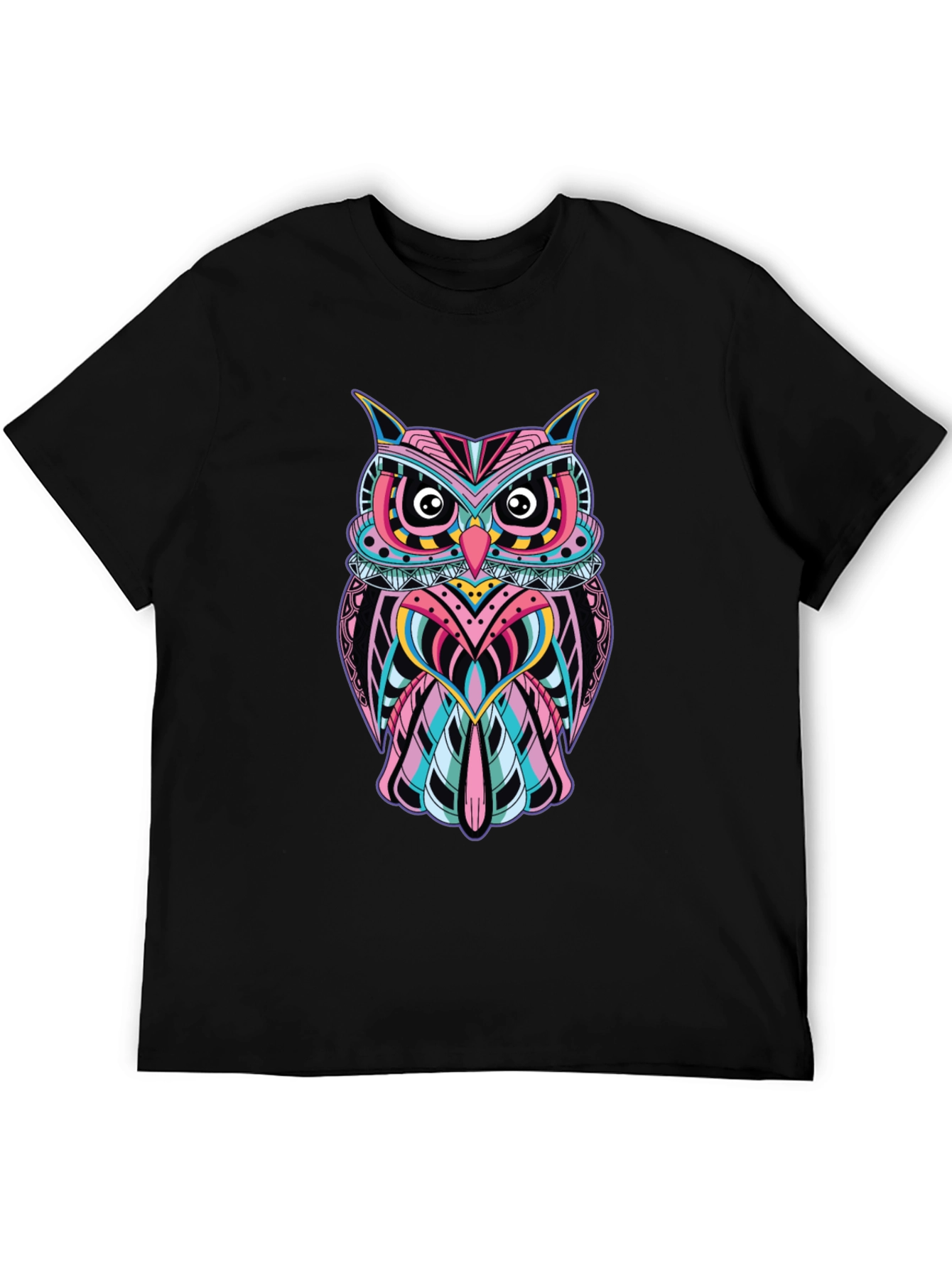 Black Vibrant Owl Graphic Print Black T-Shirt view 5