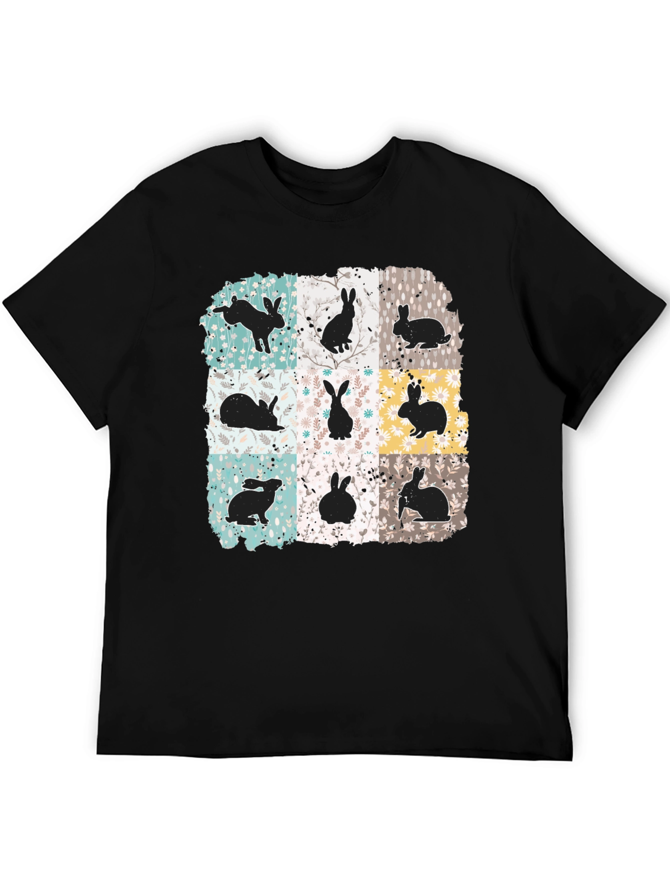 Black Rabbit Print Men's Black T-Shirt view 5