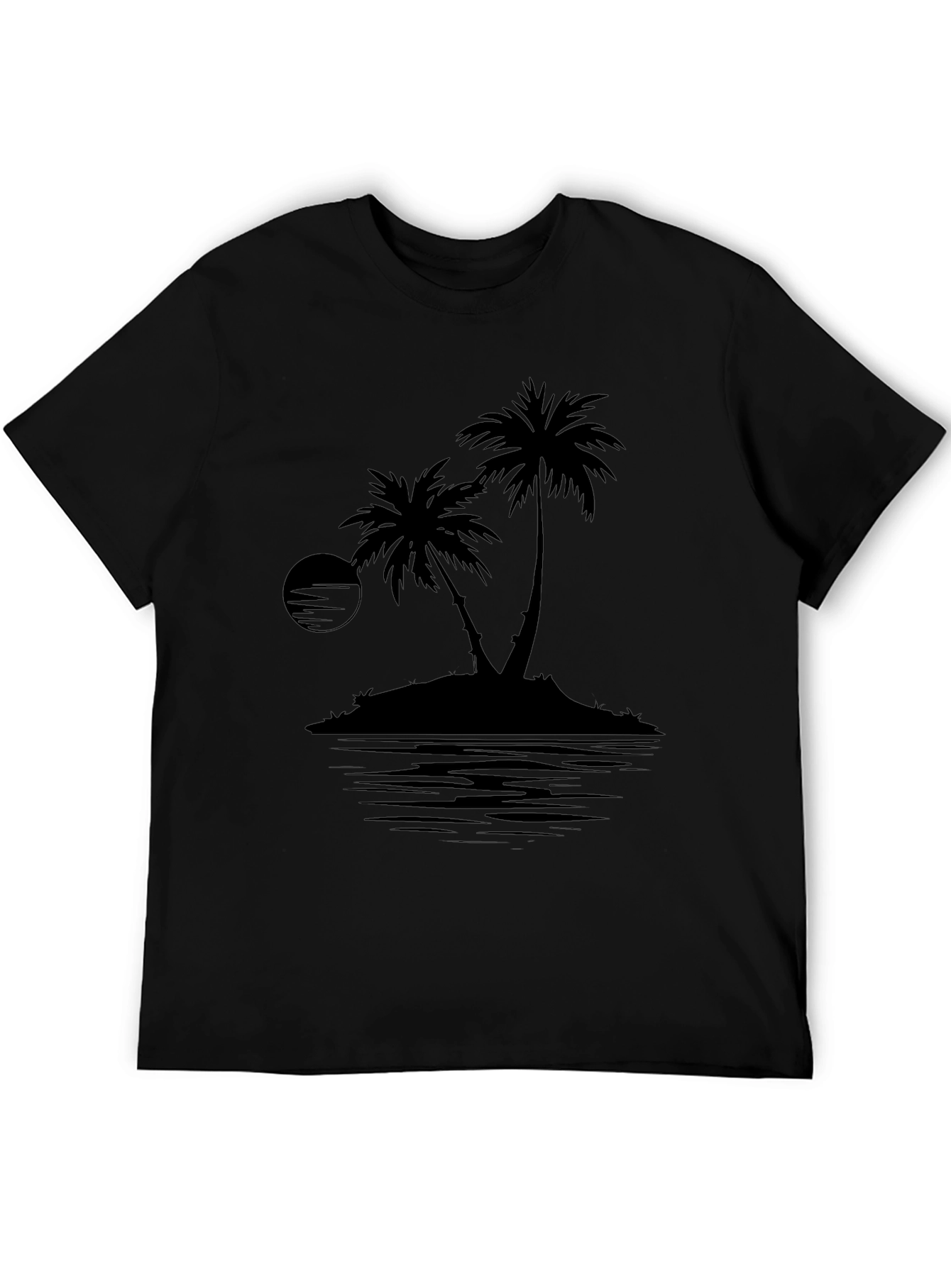 Black Men's Black Palm Tree Island Graphic T-Shirt view 5