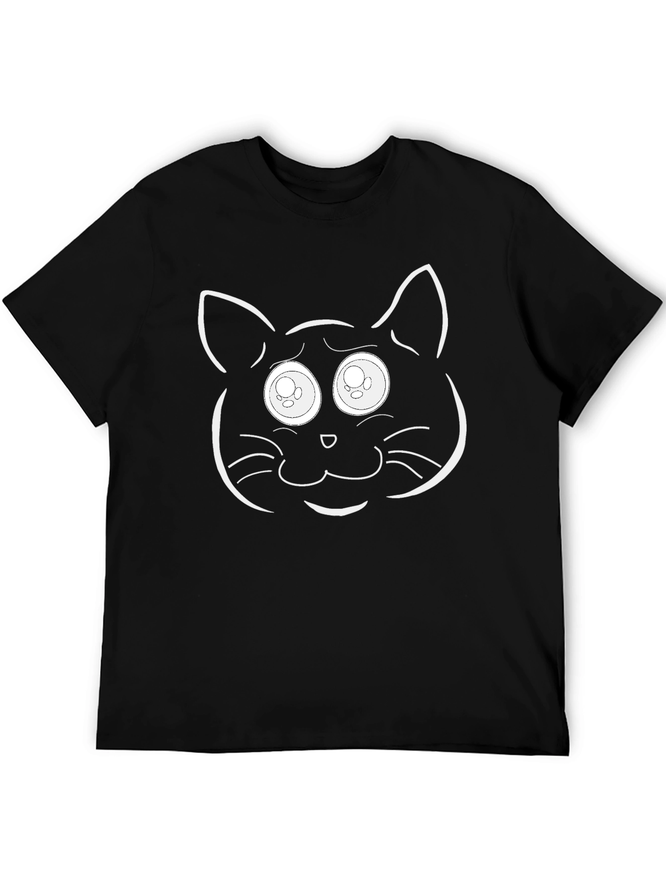 Black Cute Cat Face T-Shirt - Black Cotton Tee view 5
