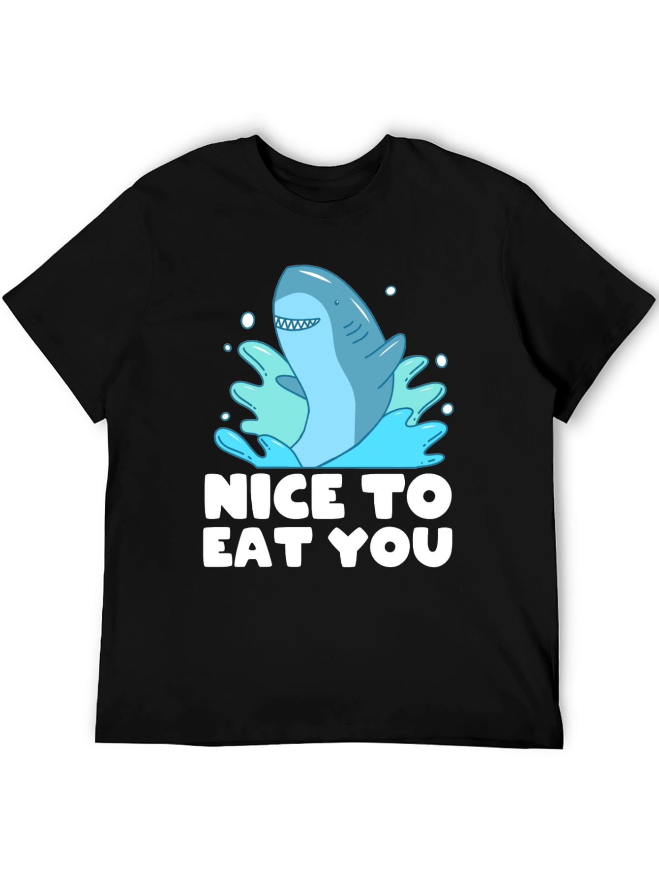 Black Funny Shark Graphic Tee - "Nice To Eat You" view 5