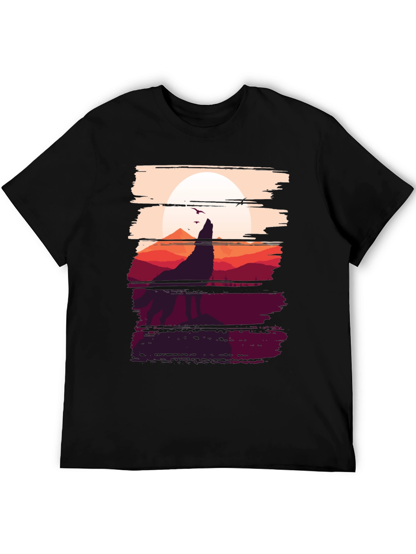 Black Wolf Silhouette Graphic Tee - Men's Black T-Shirt view 5
