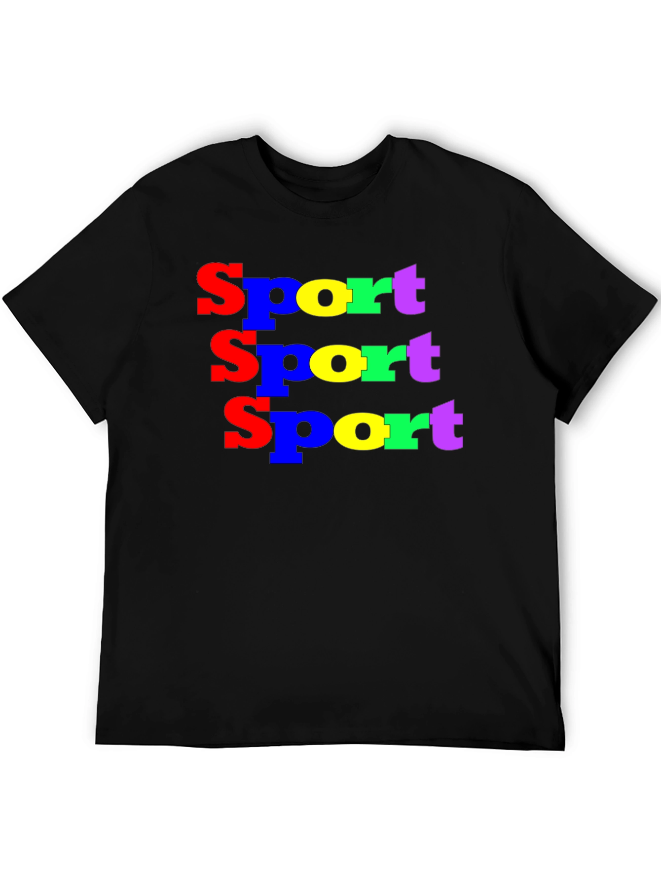 Black Colorful "Sport" Graphic Tee - Black Casual Shirt view 5