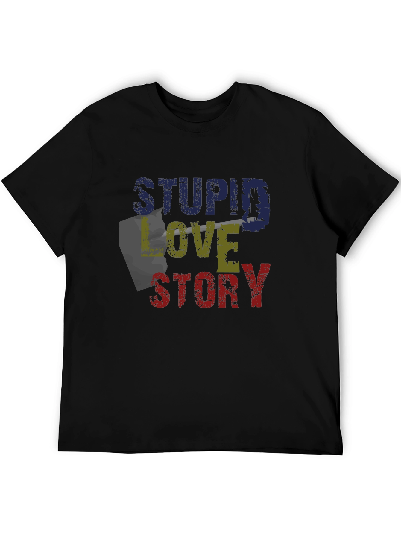 Black Stupid Love Story Graphic Tee - Unique Design view 5