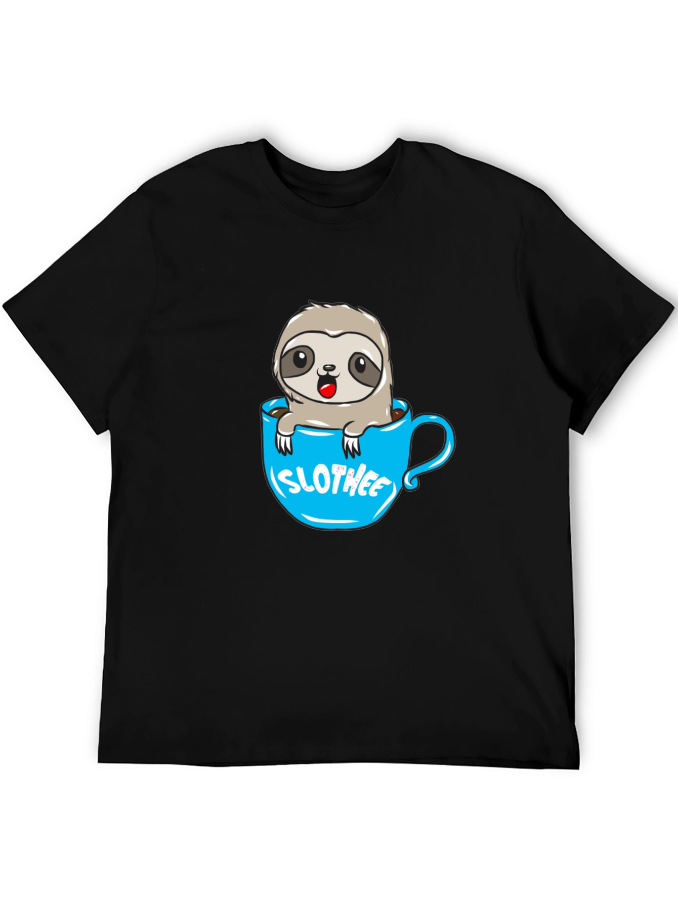 Black Slothee Cute Cartoon Sloth in Coffee Cup T-Shirt view 5