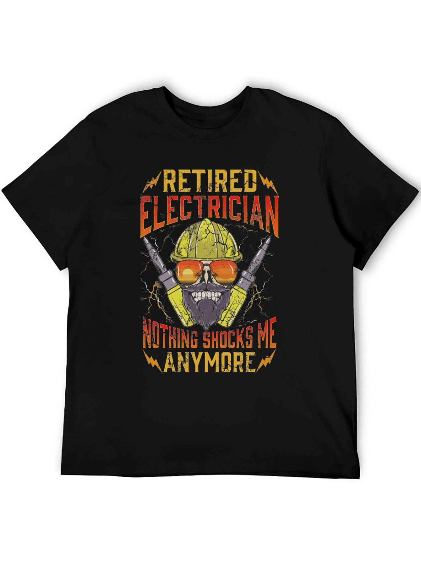 Black Retired Electrician T-Shirt Funny Skull Tee view 5