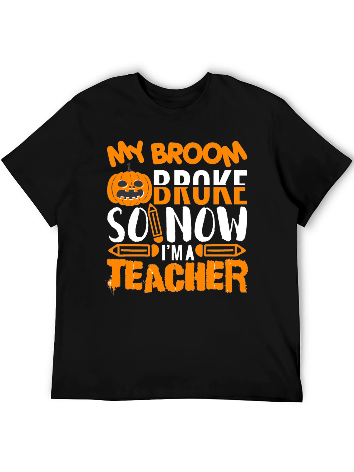 Black Funny Halloween Teacher T-Shirt - My Broom Broke view 5