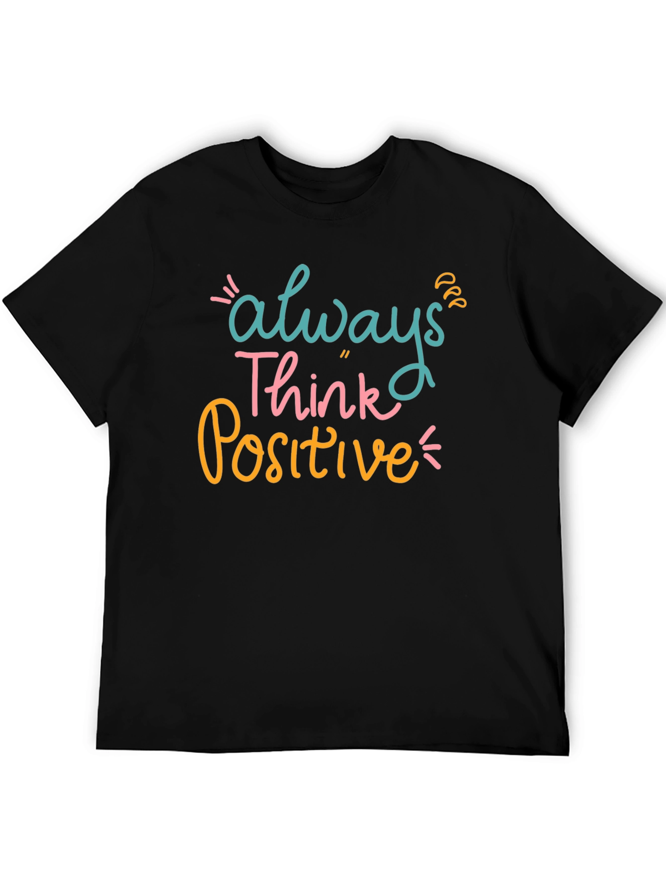 Black Always Think Positive Graphic Tee - Black Casual T-Shirt view 5