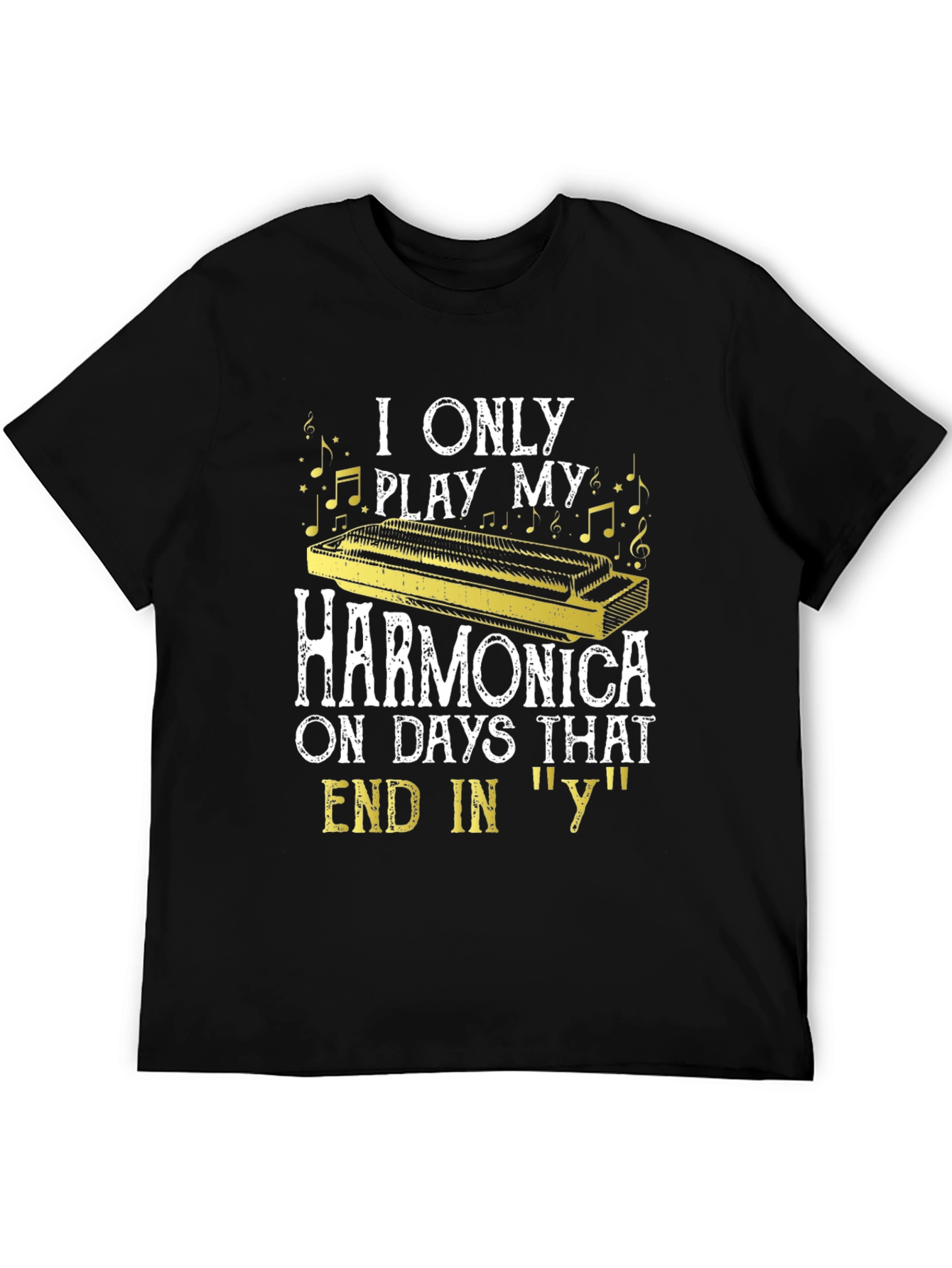 Black Harmonica Player T-Shirt - Days Ending in 'Y' view 5