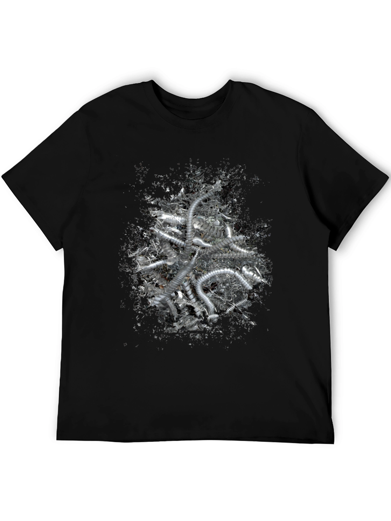 Black Abstract Silver Tube Design Black T-Shirt view 5