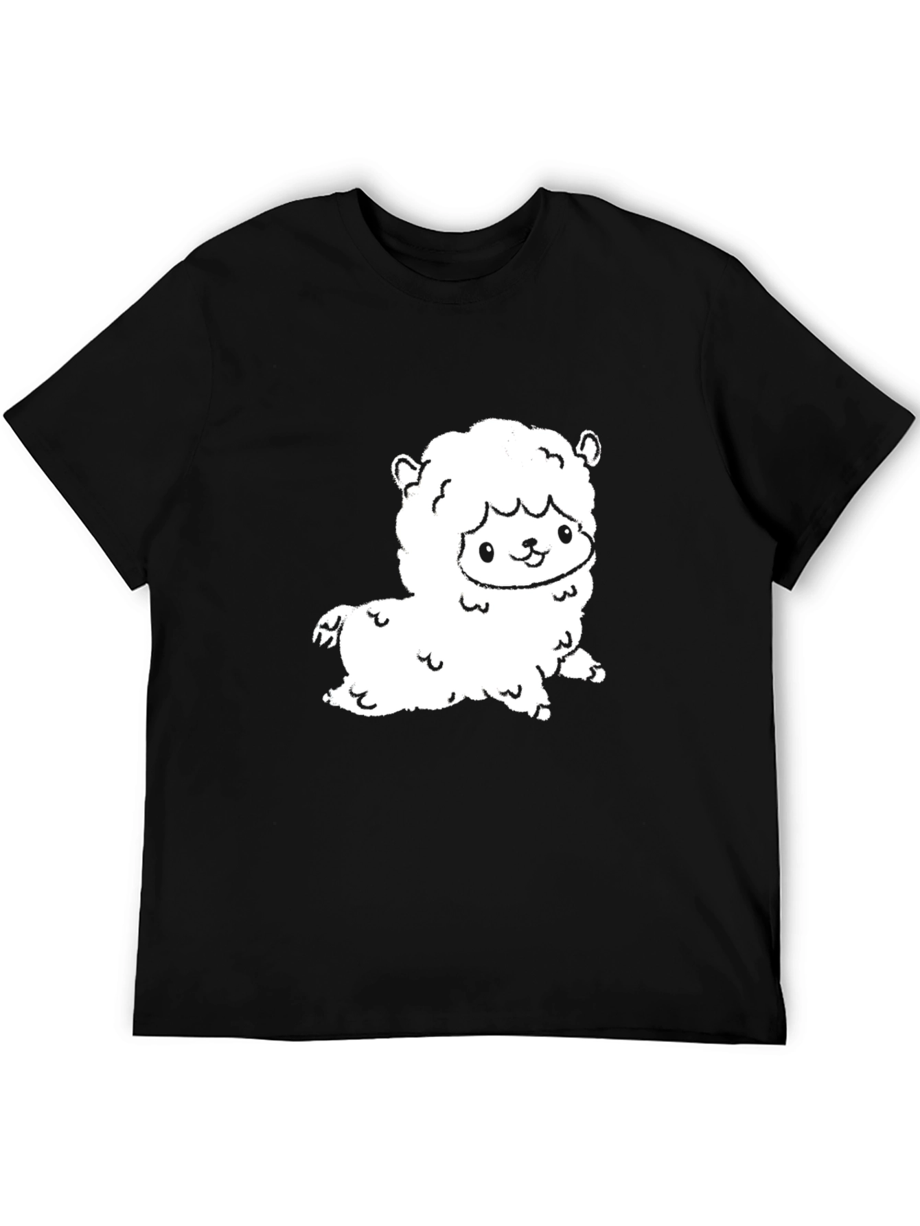 Black Cute Alpaca Graphic Tee - Black Cotton T-Shirt view 5