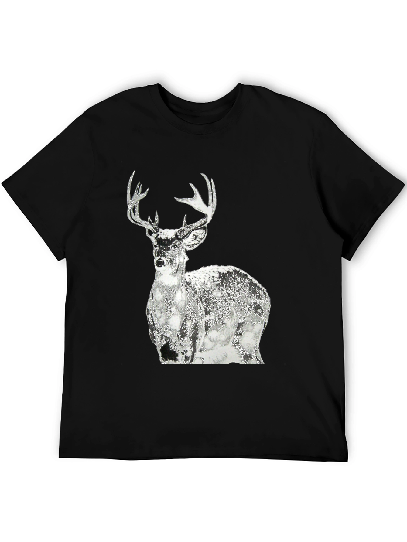 Black Men's Black T-Shirt with Graphic Deer Design view 5
