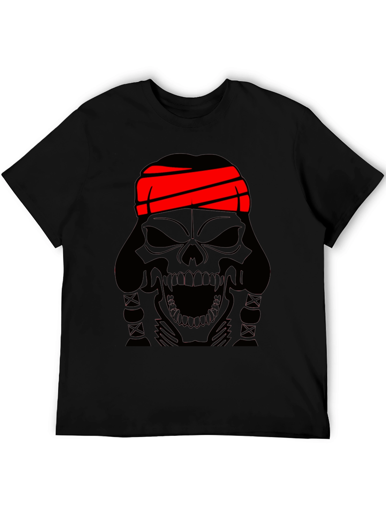 Black Skull T-Shirt - Black Graphic Tee with Red Headband view 5