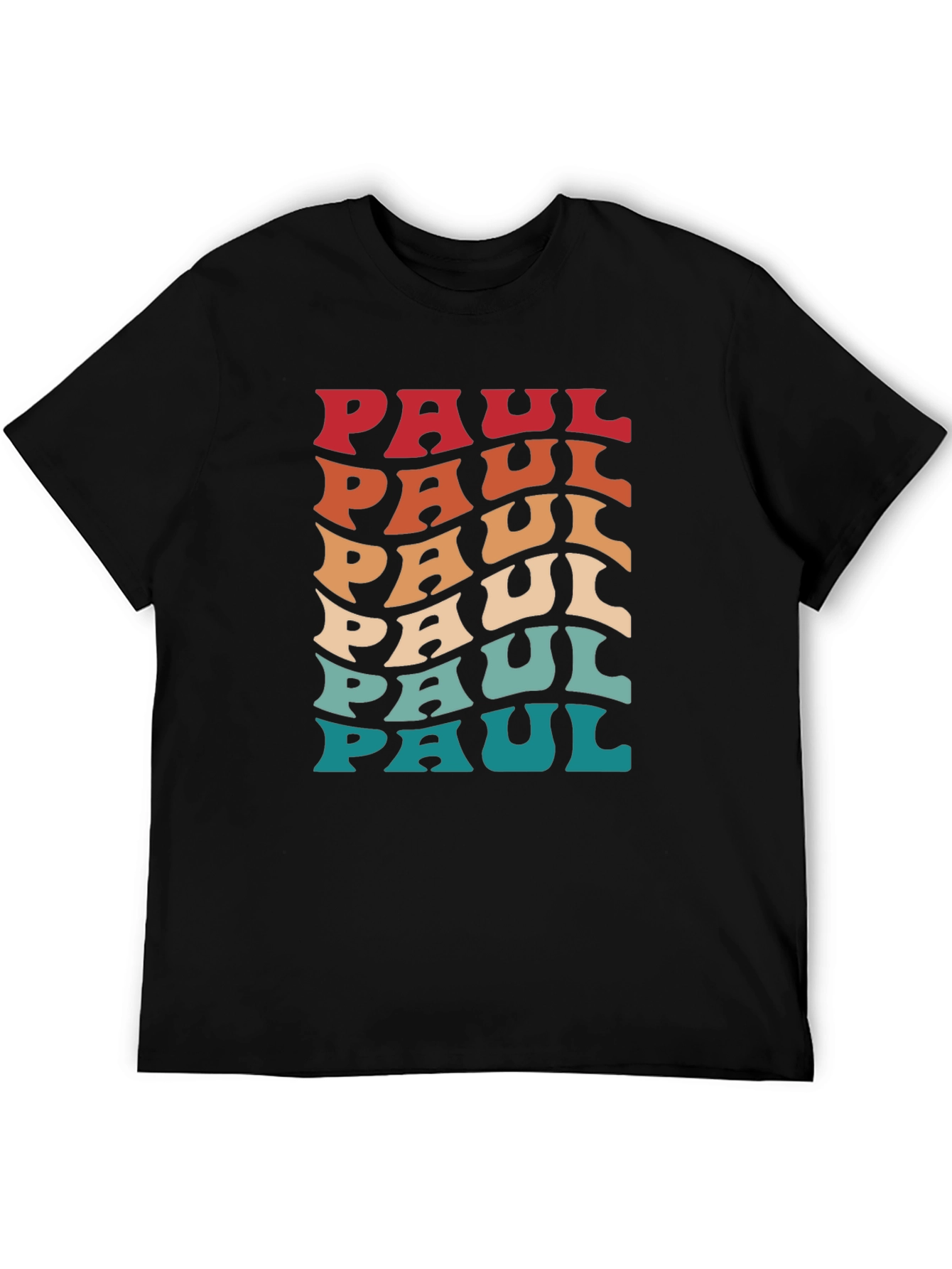 Black Retro Paul Name T-Shirt - Cool Wavy Design view 5