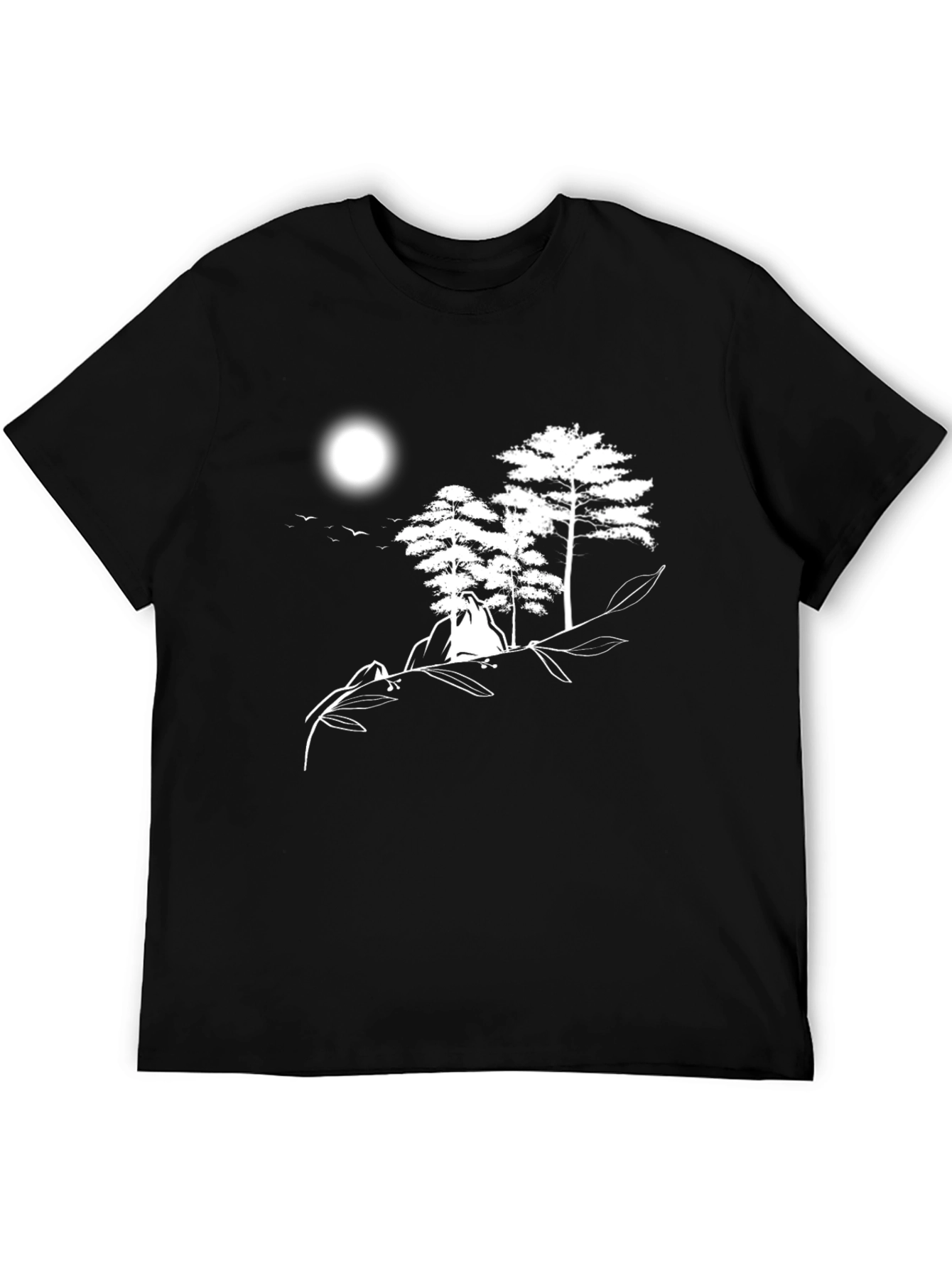 Black Nature Scene Graphic Tee - Black Cotton Shirt view 5