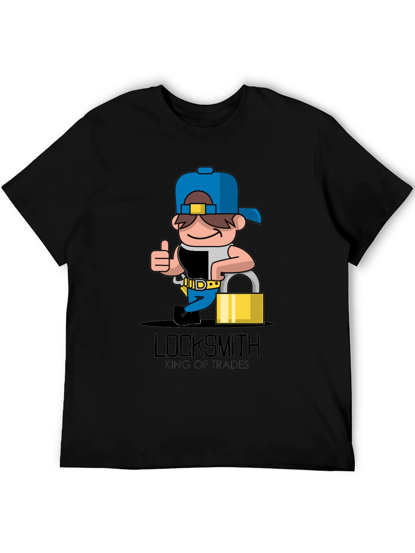 Black Locksmith Cartoon Graphic T-Shirt - King of Trades view 5