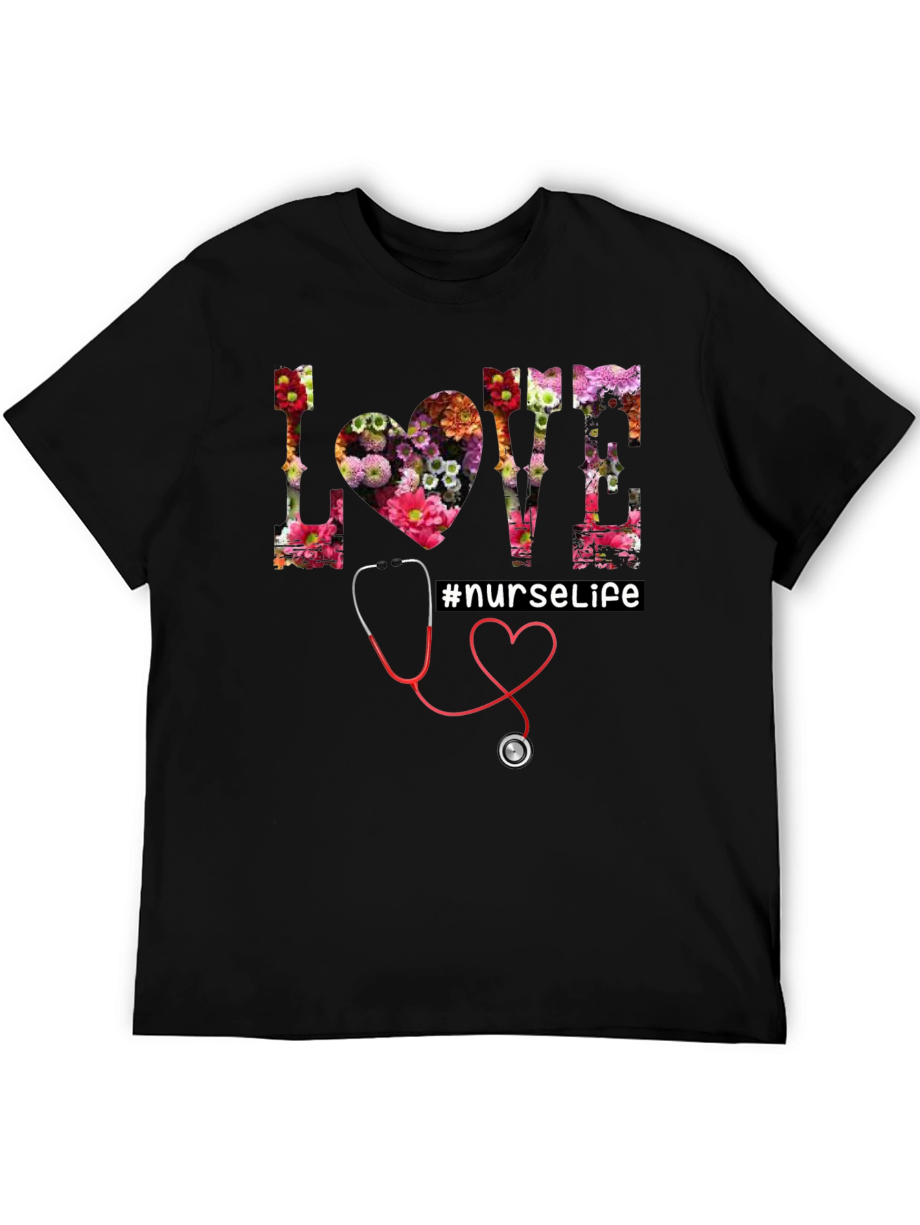Black Floral Love Nurse Life T-Shirt view 5