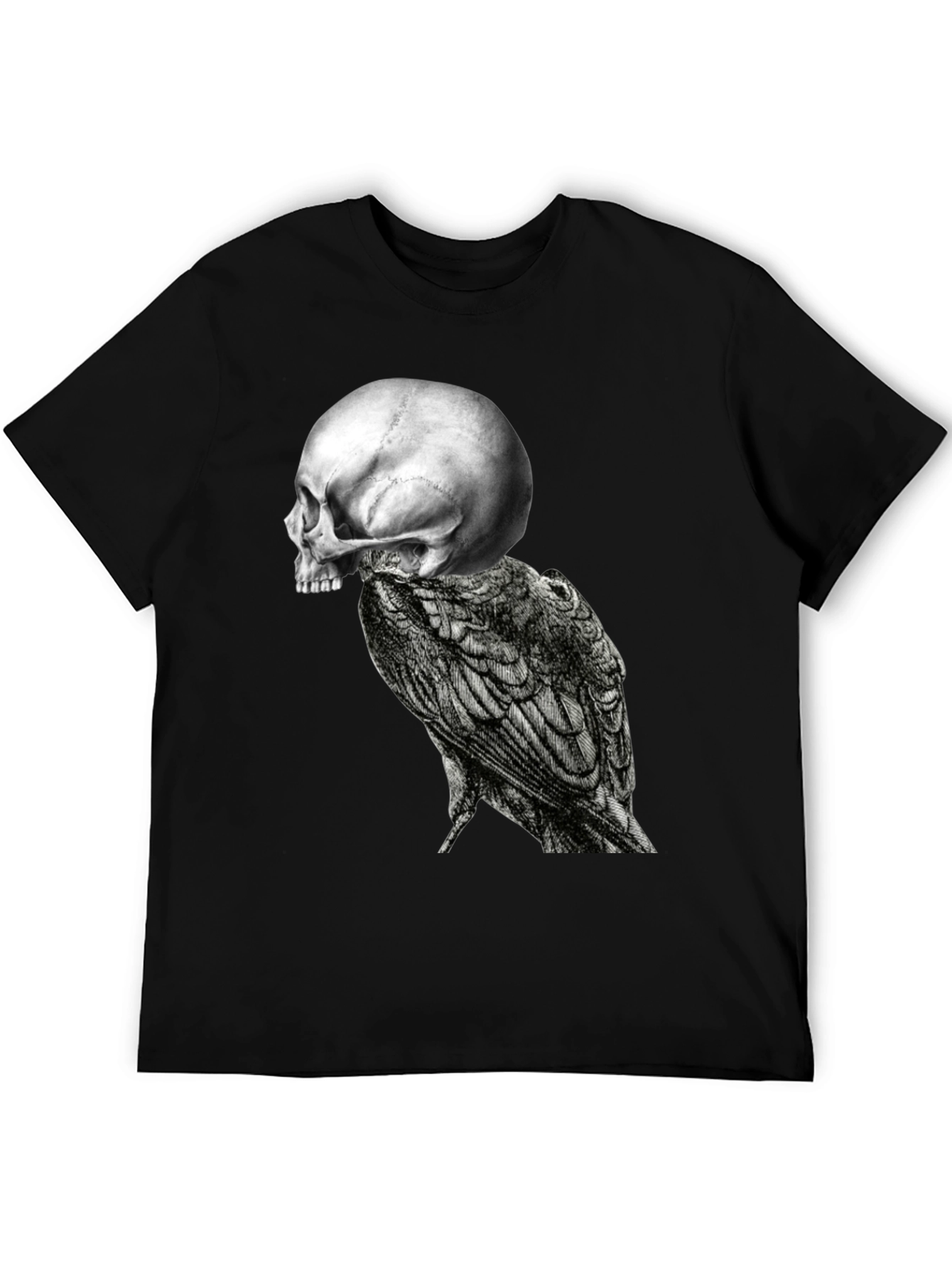 Black Skull & Raven Graphic Tee - Black Cotton Blend view 5