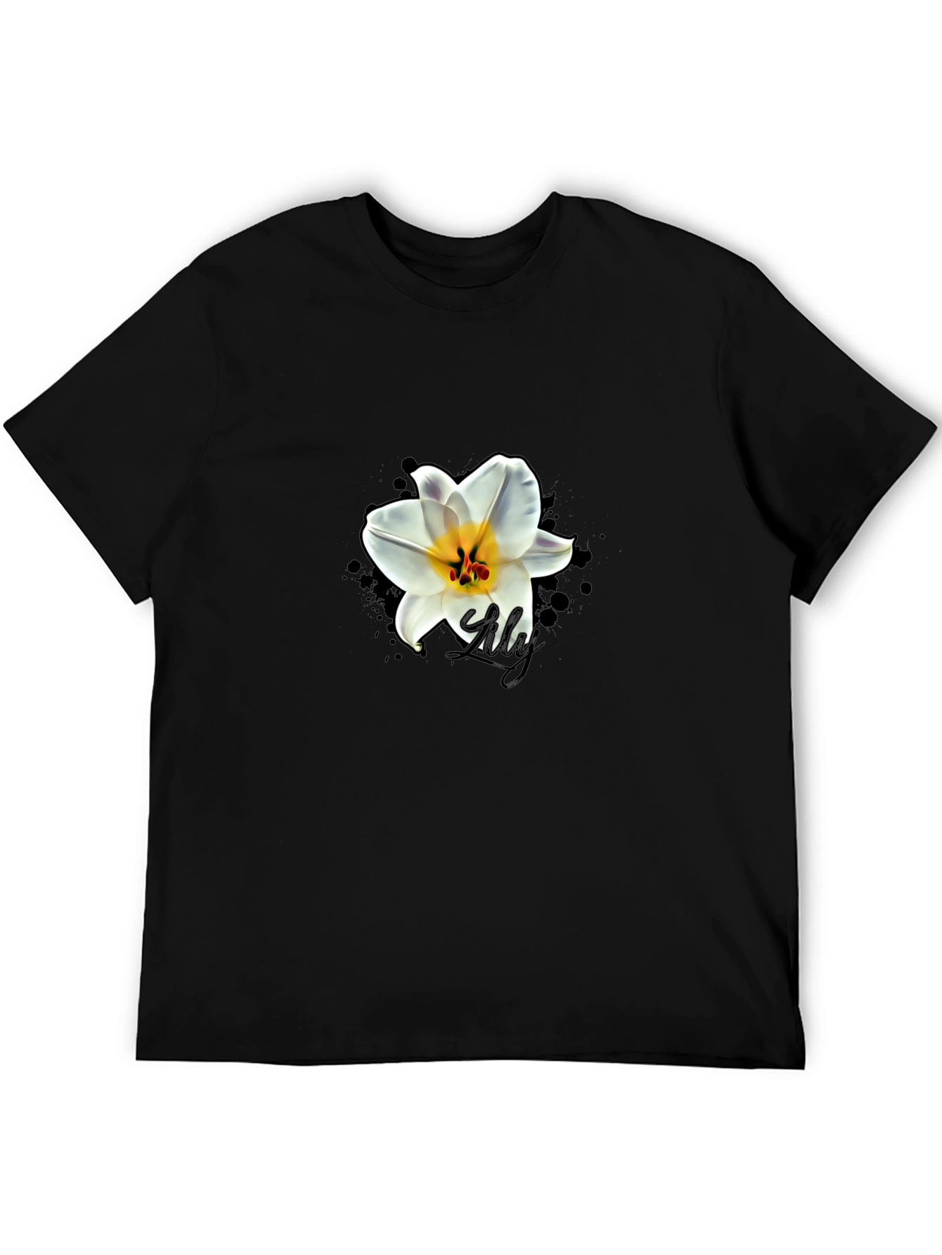 Black Black T-Shirt with Lily Graphic view 5