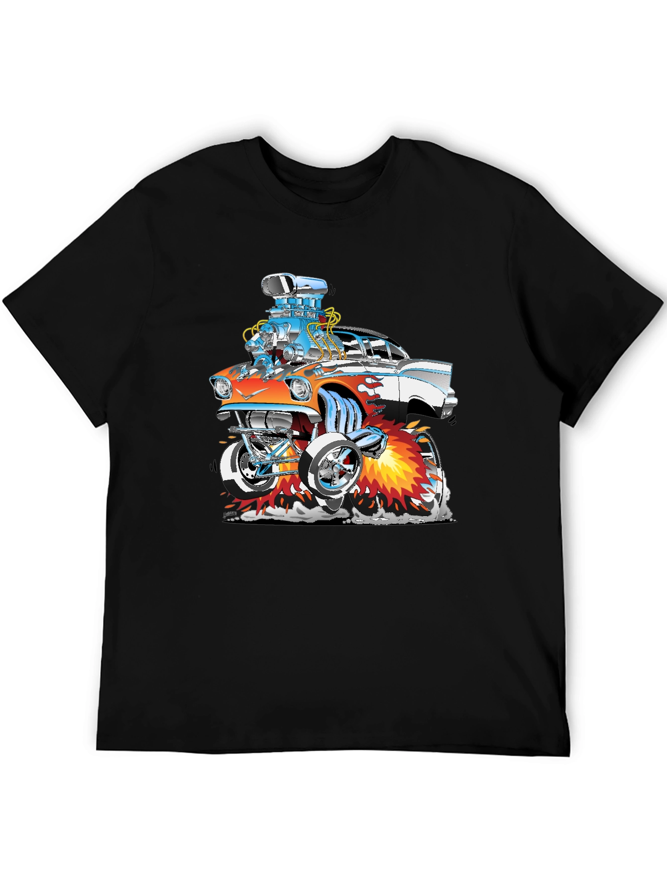 Black Cartoon Hot Rod Graphic T-Shirt view 5